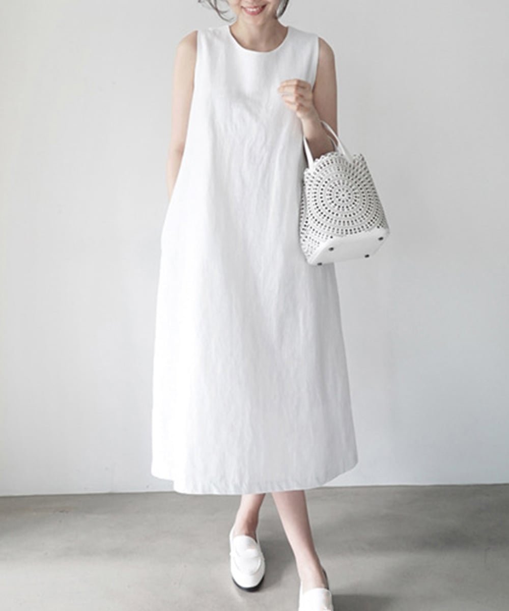 【ミニミニストア/miniministore】のリネンワンピース ノースリーブ 韓国風夏 インテリア・キッズ・メンズ・レディースファッション・服の通販 founy(ファウニー) 　ファッション　Fashion　レディースファッション　Fashion for Women　ワンピース　Dresses　おすすめ　Recommended / Our Picks　イエロー　Yellow　カーディガン　Cardigan, Knitwear　ノースリーブ　Sleeveless, No-Sleeve　フェミニン　Feminine, Girly　リネン　Linen, Linen Fabric　夏　Summer　無地　Plain, Solid Color　ホワイト|ID: prp329100004982883 ipo3291000000037328834