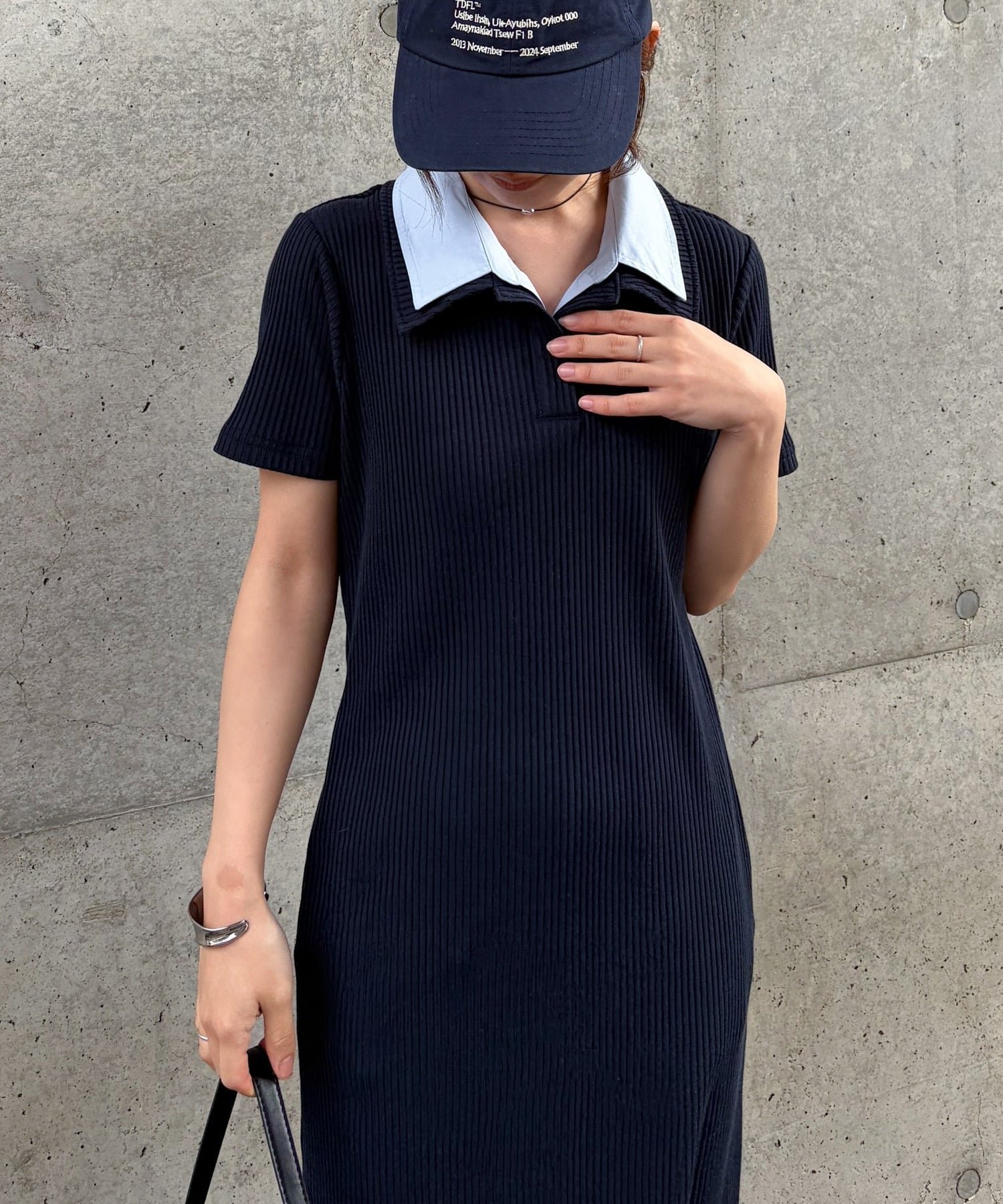 【ラナン/Ranan】のRanan/ダブルカラーリブワンピース インテリア・キッズ・メンズ・レディースファッション・服の通販 founy(ファウニー) 　ファッション　Fashion　レディースファッション　Fashion for Women　ワンピース　Dresses　シアー　Sheer, See-Through　シューズ　Shoes, Footwear　シンプル　Simple, Minimal　ストラップサンダル　Strappy Sandals, Strap Sandals　ダブル　Double, Double-Breasted　バランス　Balance, Style Balance　バレエ　Ballet, Ballet Style　フェミニン　Feminine, Girly　ポケット　Pocket, Pocket Detail　羽織　Haori, Light Jacket　ロング　Long, Long-Length　おすすめ　Recommended / Our Picks　エレガント 上品　Elegant　NE|ID: prp329100004982884 ipo3291000000037328839