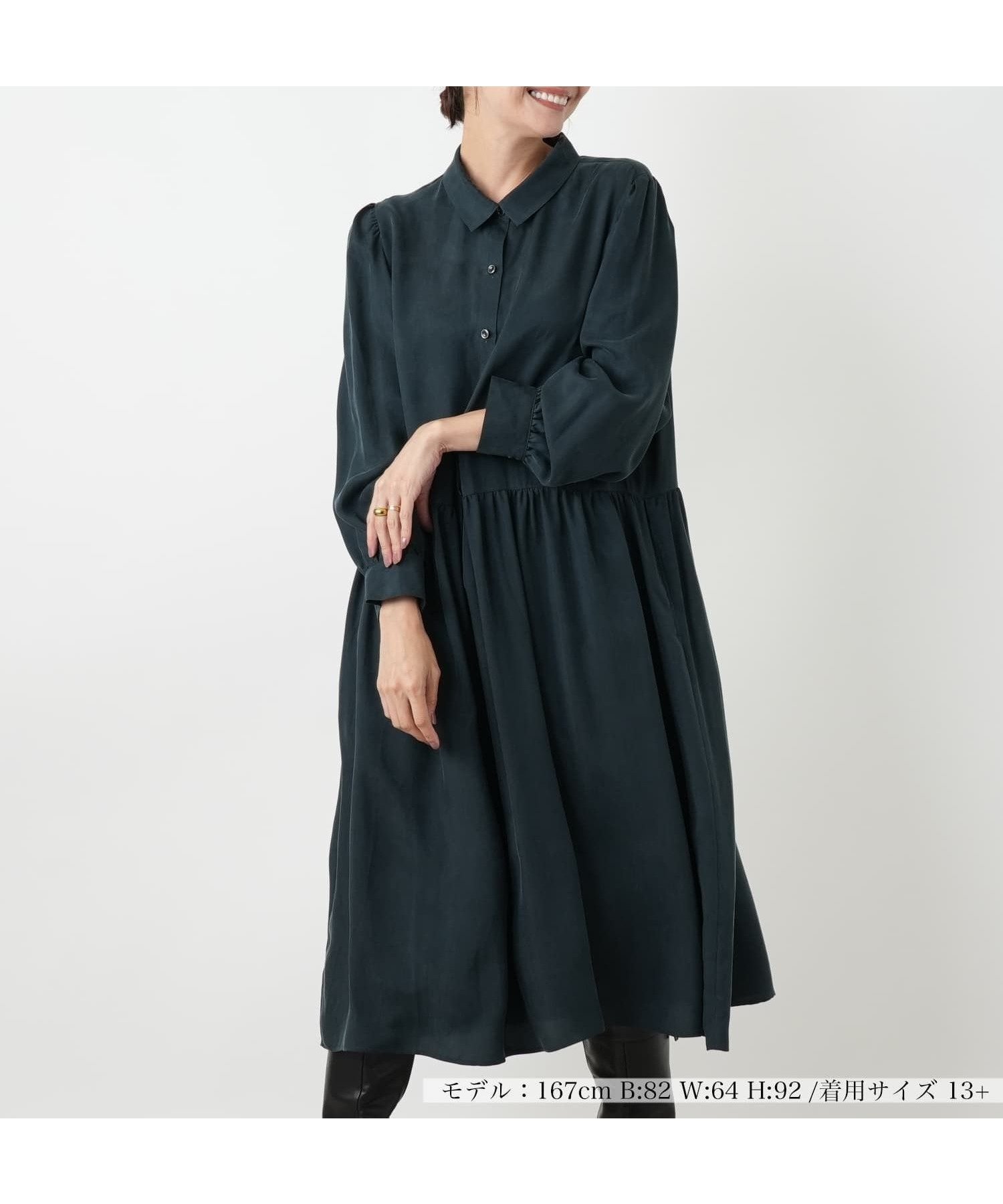 【レリアンプラスハウス/Leilian PLUS HOUSE】のワンピース【プラス企画】 大人の最旬トレンドファッション＆コーディネート founy(ファウニー) 　ファッション　Fashion　レディースファッション　Fashion for Women　ワンピース　Dresses　アンダー　Underwear Essentials　キュプラ　Cupro, Eco Fabric　シンプル　Simple, Minimal　ドレープ　Drape, Draping Fabric　ビジネス 仕事 通勤　Business / Work / Commuting　ポケット　Pocket, Pocket Detail　レギュラー　Regular, Standard Fit　エレガント 上品　Elegant　無地　Plain, Solid Color　秋　Autumn　長袖　Long Sleeve, Full Sleeve　 other-1|ID: prp329100004982887 ipo3291000000037328853