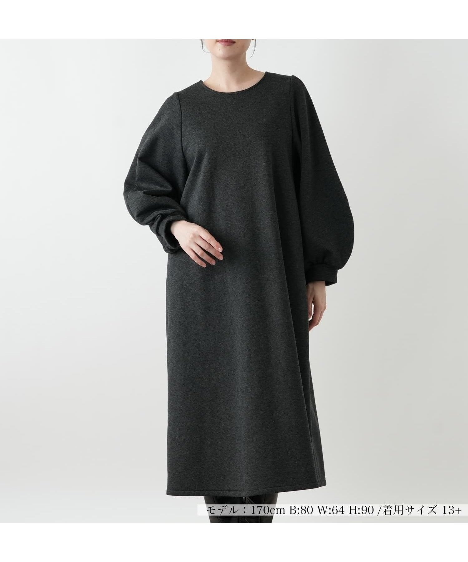 【レリアンプラスハウス/Leilian PLUS HOUSE】のワンピース【NEMIKA】 インテリア・キッズ・メンズ・レディースファッション・服の通販 founy(ファウニー) 　ファッション　Fashion　レディースファッション　Fashion for Women　ワンピース　Dresses　アクセサリー　Fashion Accessories　アクリル　Acrylic Material　ストレッチ　Stretch, Stretchy Fabric　ポケット　Pocket, Pocket Detail　無地　Plain, Solid Color　秋　Autumn　チャコールグレー|ID: prp329100004982891 ipo3291000000037328881