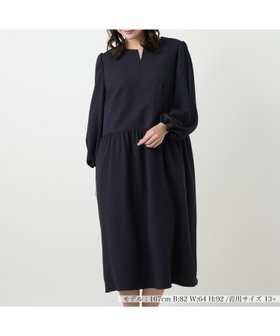 【レリアンプラスハウス/Leilian PLUS HOUSE】のキーホールネックギャザーワンピース【NEMIKA】 大人の最旬トレンドファッション＆コーディネート founy(ファウニー) ファッション Fashion レディースファッション Fashion for Women ワンピース Dresses ウォッシャブル Machine Washable ギャザー Gathered, Ruffled スリーブ Sleeve, Long Sleeve / Short Sleeve ポケット Pocket, Pocket Detail 春 Spring |ID:prp329100004982901