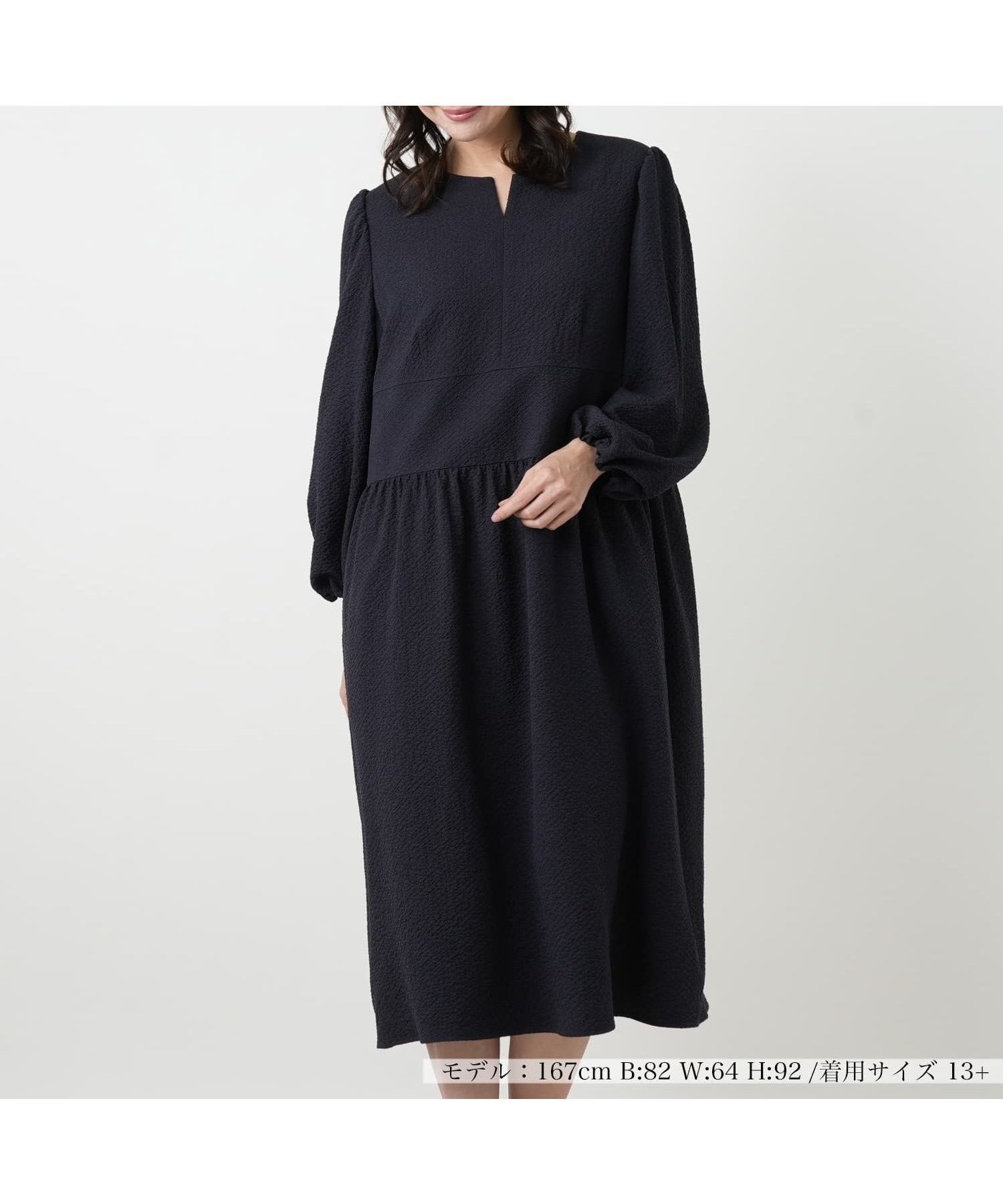 【レリアンプラスハウス/Leilian PLUS HOUSE】のキーホールネックギャザーワンピース【NEMIKA】 大人の最旬トレンドファッション＆コーディネート founy(ファウニー) 　ファッション　Fashion　レディースファッション　Fashion for Women　ワンピース　Dresses　ウォッシャブル　Machine Washable　ギャザー　Gathered, Ruffled　スリーブ　Sleeve, Long Sleeve / Short Sleeve　ポケット　Pocket, Pocket Detail　春　Spring　 other-1|ID: prp329100004982901 ipo3291000000037328905