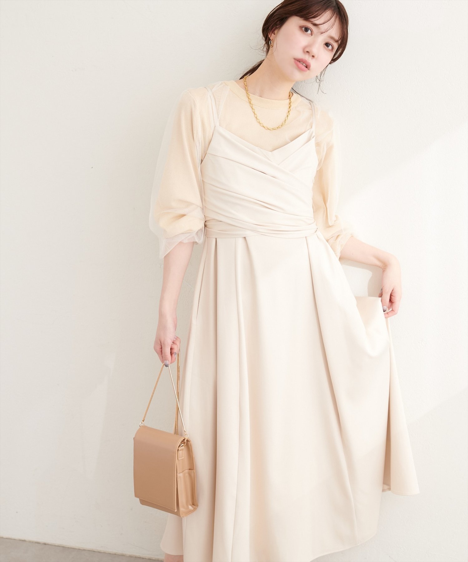【ナチュラルクチュール/natural couture】のosono アシメカシュクールリボンキャミワンピース インテリア・キッズ・メンズ・レディースファッション・服の通販 founy(ファウニー) 　ファッション　Fashion　レディースファッション　Fashion for Women　ワンピース　Dresses　キャミソールワンピース　Camisole Dresses　アクセサリー　Fashion Accessories　インナー　Innerwear　エレガント 上品　Elegant　カシュクール　Wrap Design　カーディガン　Cardigan, Knitwear　キャミソール　Camisole, Spaghetti Strap Top　サンダル　Sandals, Summer Shoes　シンプル　Simple, Minimal　ジャケット　Jacket, Outerwear　スニーカー　Sneakers, Trainers　ダウン　Down, Puffer　トレンド　Trend, Trending Now　ドレープ　Drape, Draping Fabric　ネックレス　Necklace, Pendant Necklace　フェミニン　Feminine, Girly　ボレロ　Bolero, Short Cardigan　リボン　Ribbon, Bow　ロング　Long, Long-Length　再入荷　Restock / Back in Stock　おすすめ　Recommended / Our Picks　2026年　2026　2026春夏・S/S　Spring/Summer 2026 SS26　アイボリー|ID: prp329100004982903 ipo3291000000037328919
