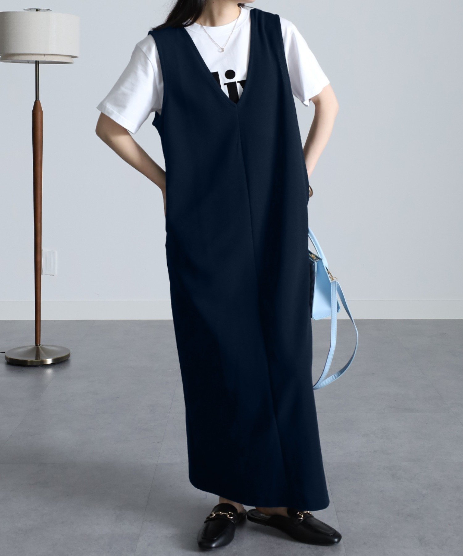 【ラナン/Ranan】のひんやり!ジャンパースカート(ロング) インテリア・キッズ・メンズ・レディースファッション・服の通販 founy(ファウニー) 　ファッション　Fashion　レディースファッション　Fashion for Women　スカート　Skirts　おすすめ　Recommended / Our Picks　インナー　Innerwear　カットソー　Cut and Sewn Top　ジャカード／ジャガード　Jacquard, Woven Pattern　スリット　Slit, Slit Detail　ポケット　Pocket, Pocket Detail　レギュラー　Regular, Standard Fit　ロング　Long, Long-Length　再入荷　Restock / Back in Stock　ネイビー|ID: prp329100004982913 ipo3291000000037328971