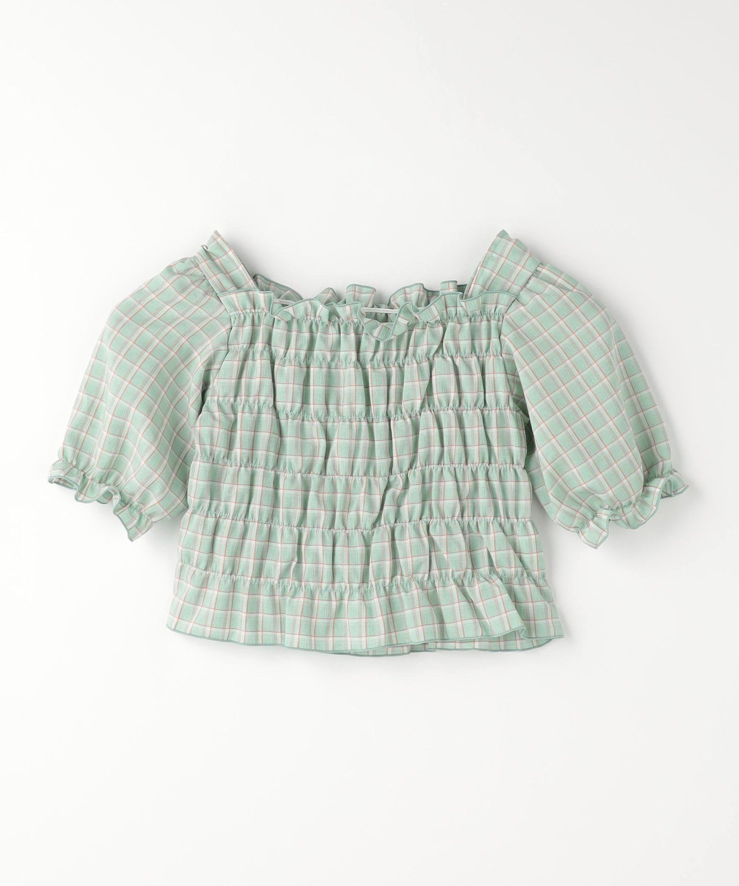 【ユナイテッドアローズ/UNITED ARROWS / KIDS】のチェック シャーリング プルオーバー / キッズ 100cm-130cm インテリア・キッズ・メンズ・レディースファッション・服の通販 founy(ファウニー) 　ファッション　Fashion　キッズファッション　Fashion for Kids　トップス・カットソー　Cut & Sew Tops　シャーリング　Shirring, Ruched　セットアップ　Set-Up, Coordinated Outfit　チェック　Check, Plaid, Tartan　デニム　Denim, Jeans Material　定番　Standard, Basic Item　ボトム　Bottoms, Lower Wear　アウトレット　Outlet / Clearance　おすすめ　Recommended / Our Picks　夏　Summer　LT.BLUE|ID: prp329100004982951 ipo3291000000037329199