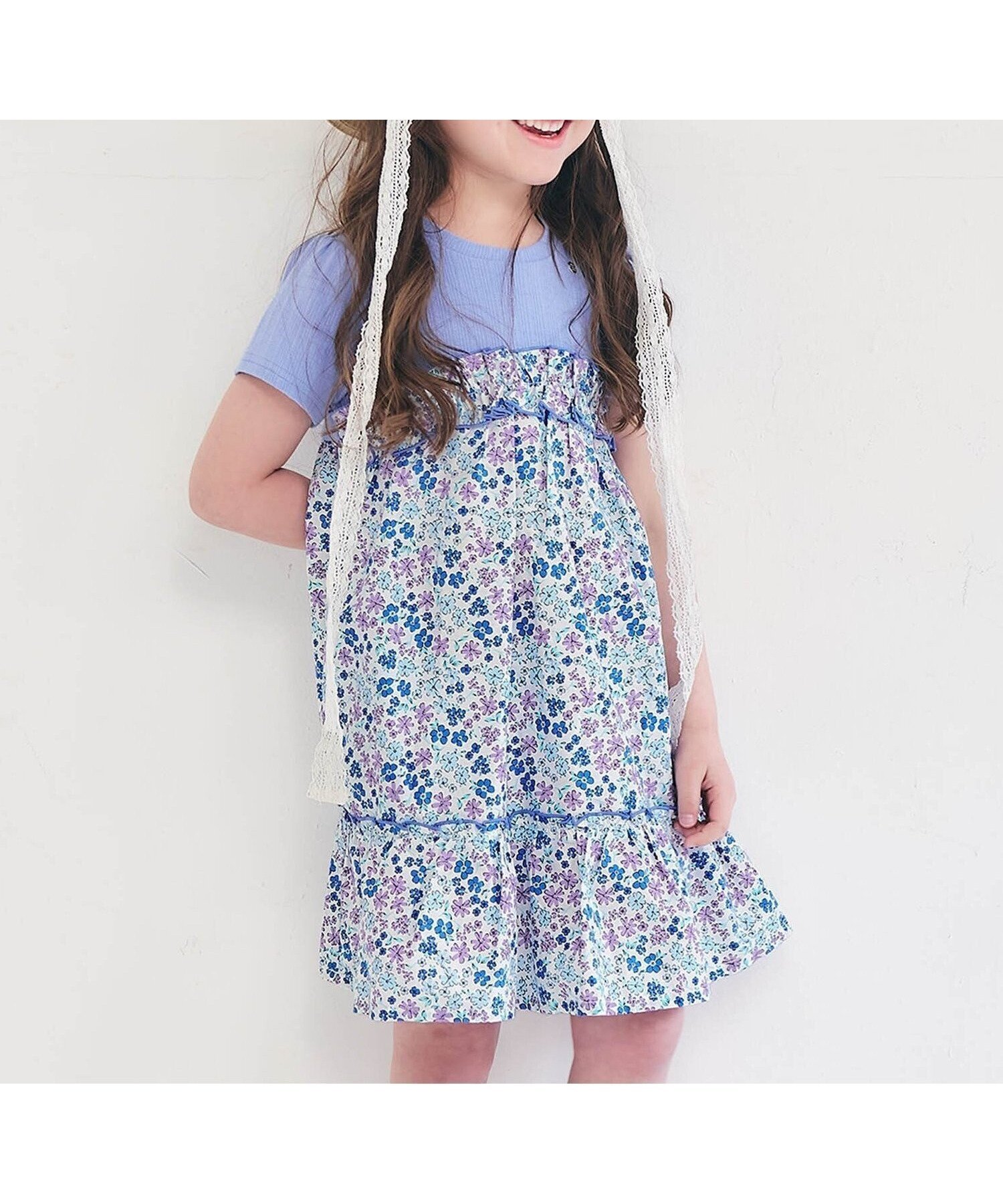 【エフオー オンラインストア/F.O.Online Store / KIDS】のWEB限定 フラワードッキングワンピース インテリア・キッズ・メンズ・レディースファッション・服の通販 founy(ファウニー) 　ファッション　Fashion　キッズファッション　Fashion for Kids　ワンピース　Dresses　ラベンダー|ID: prp329100004982968 ipo3291000000037329311