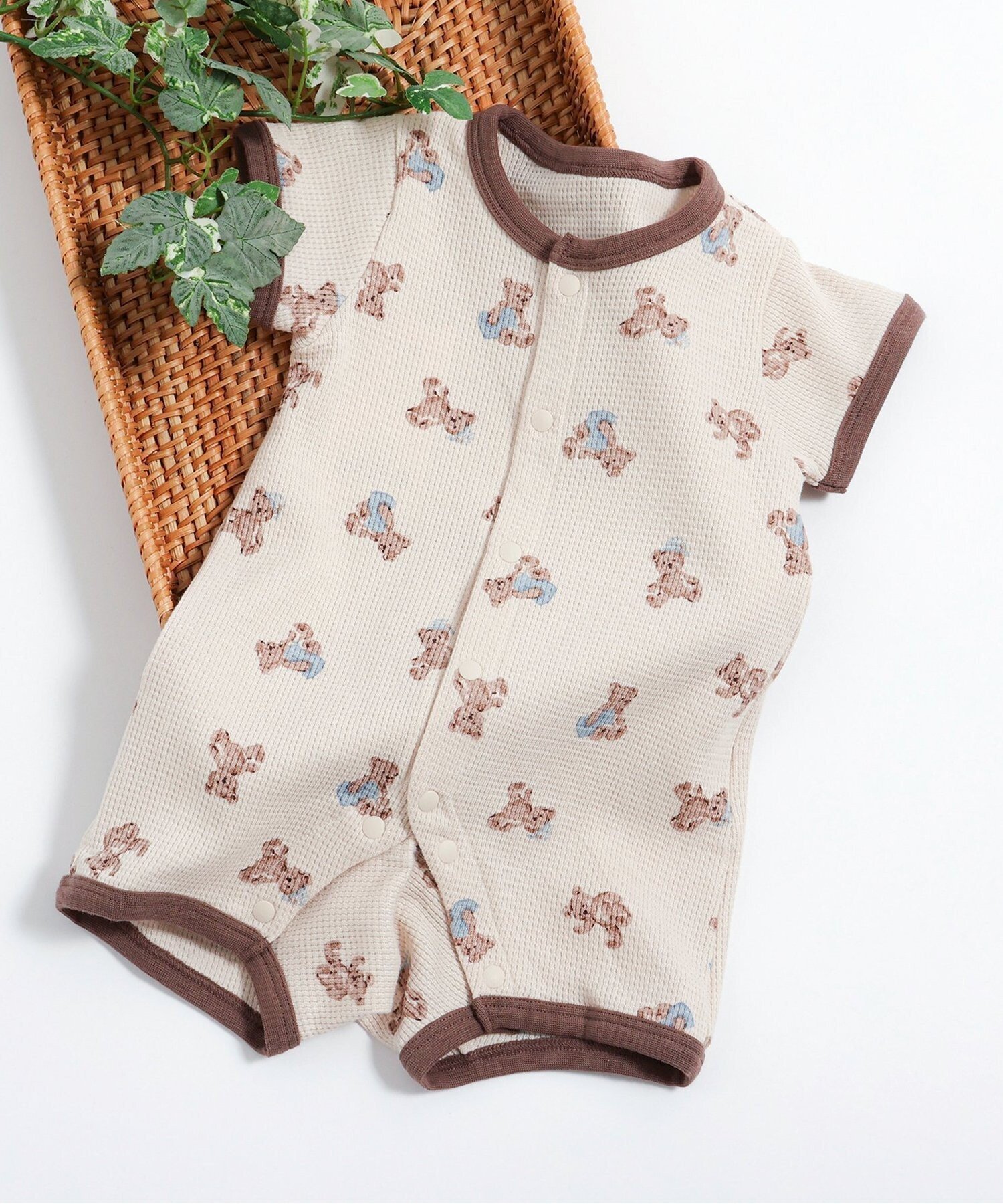 【エフオー オンラインストア/F.O.Online Store / KIDS】のバラエティ総柄ワッフルロンパス インテリア・キッズ・メンズ・レディースファッション・服の通販 founy(ファウニー) 　ファッション　Fashion　キッズファッション　Fashion for Kids　おすすめ　Recommended / Our Picks　ギフト プレゼント　Gift / Present　ベビー　Baby, Babywear　ロンパース　Romper, Jumpsuit　ワッフル　Waffle, Waffle Knit　夏　Summer　ベージュ|ID: prp329100004982976 ipo3291000000037329374