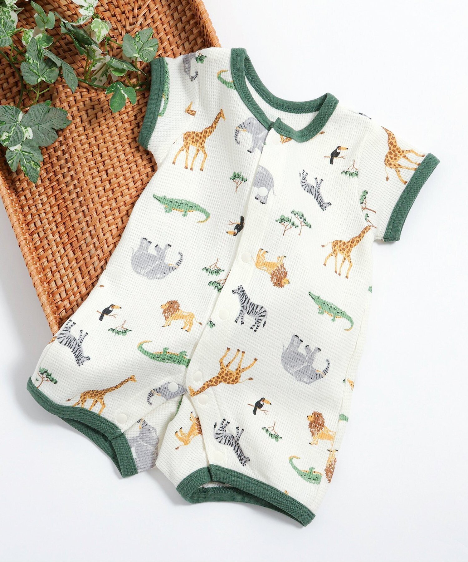 【エフオー オンラインストア/F.O.Online Store / KIDS】のバラエティ総柄ワッフルロンパス インテリア・キッズ・メンズ・レディースファッション・服の通販 founy(ファウニー) 　ファッション　Fashion　キッズファッション　Fashion for Kids　おすすめ　Recommended / Our Picks　ギフト プレゼント　Gift / Present　ベビー　Baby, Babywear　ロンパース　Romper, Jumpsuit　ワッフル　Waffle, Waffle Knit　夏　Summer　カーキ|ID: prp329100004982976 ipo3291000000037329376