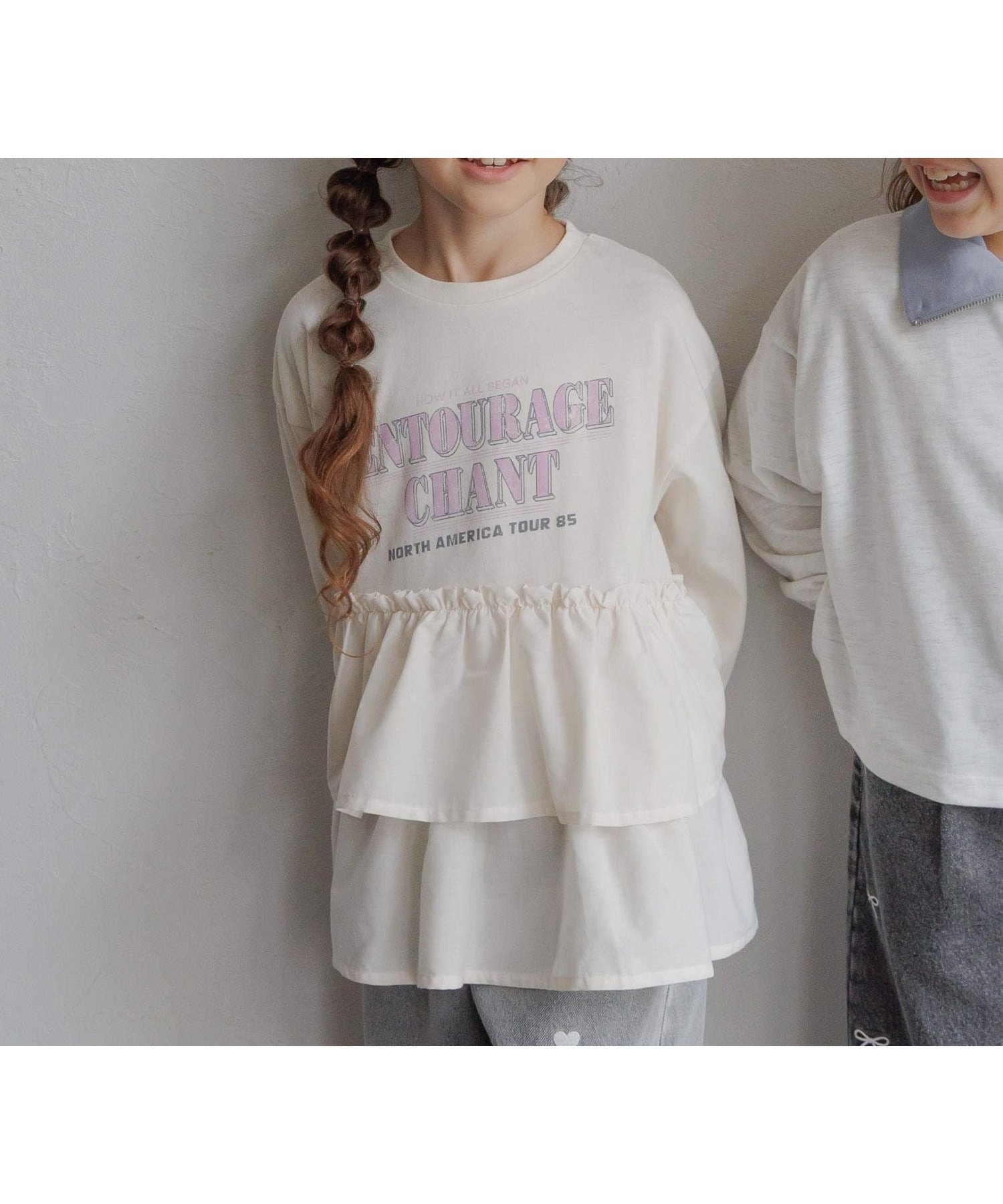 【グローバルワーク/GLOBAL WORK / KIDS】のロゴドッキングチュニック/キッズ/599758 インテリア・キッズ・メンズ・レディースファッション・服の通販 founy(ファウニー) 　ファッション　Fashion　キッズファッション　Fashion for Kids　おすすめ　Recommended / Our Picks　ガーリー　Girly, Feminine Style　シンプル　Simple, Minimal　チュニック　Tunic, Long Top　デニム　Denim, Jeans Material　フリル　Frill, Ruffle　フレア　Flare, Flared　プリント　Print, Printed Pattern　ボトム　Bottoms, Lower Wear　アイボリー08|ID: prp329100004982979 ipo3291000000037329394
