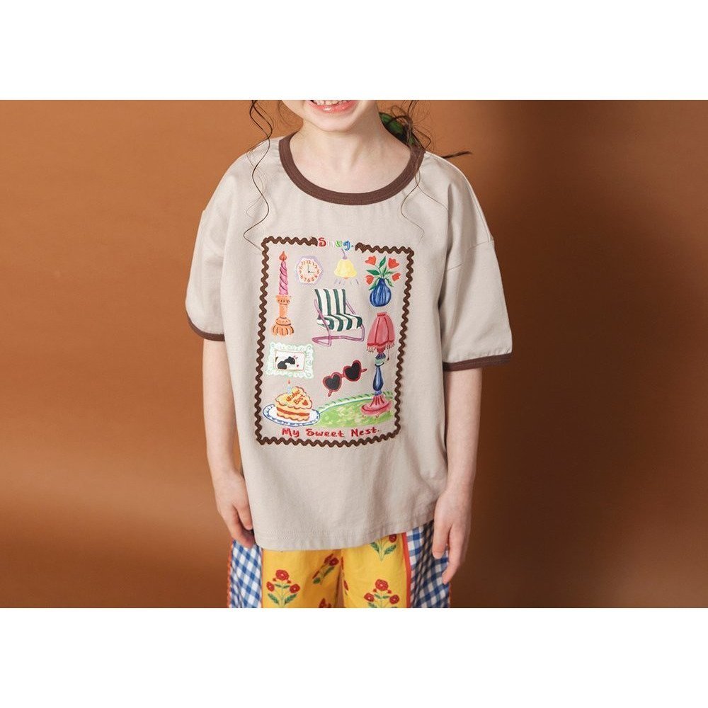 【ブランシェス/branshes / KIDS】の【WEB限定/りぃー*branshesコラボ】リンガー半袖Tシャツ インテリア・キッズ・メンズ・レディースファッション・服の通販 founy(ファウニー) 　ファッション　Fashion　キッズファッション　Fashion for Kids　おすすめ　Recommended / Our Picks　カラフル　Colorful Design　グラフィック　Graphic, Graphic Design　コラボ　Collaboration, Collab　セットアップ　Set-Up, Coordinated Outfit　リラックス　Relax, Relaxed Fit　ワイド　Wide, Wide Fit　ワッフル　Waffle, Waffle Knit　人気　Popular, Best Seller　半袖　Short Sleeve, Half Sleeve　ベージュ|ID: prp329100004982981 ipo3291000000037329412