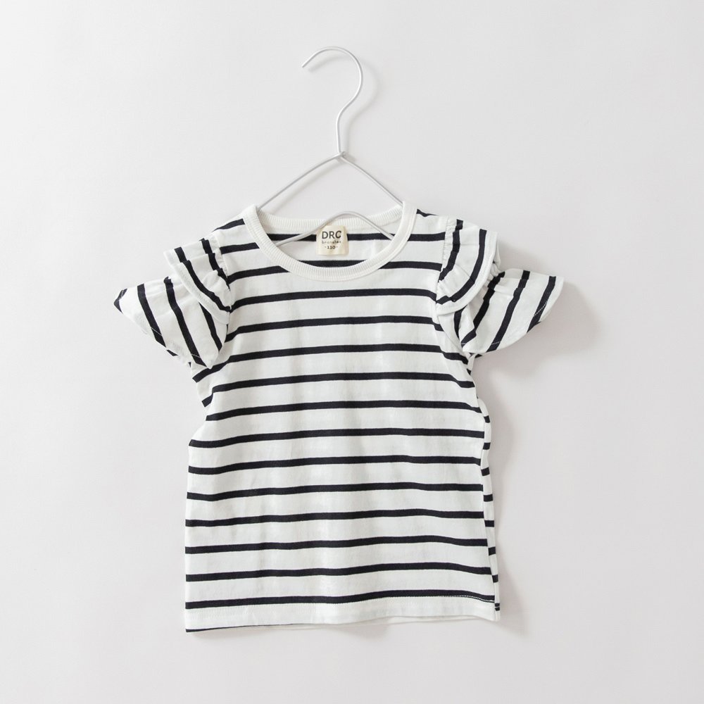 【ブランシェス/branshes / KIDS】の【DRC/WEB限定】肩あきフリル半袖Tシャツ インテリア・キッズ・メンズ・レディースファッション・服の通販 founy(ファウニー) 　ファッション　Fashion　キッズファッション　Fashion for Kids　吸水　Absorbent, Quick-Dry　フリル　Frill, Ruffle　ボーイズ　Boyish, Boy Style　半袖　Short Sleeve, Half Sleeve　プチプライス・低価格　Affordable / Budget Price　おすすめ　Recommended / Our Picks　92:ホワイト_ボーダー|ID: prp329100004982986 ipo3291000000037329454