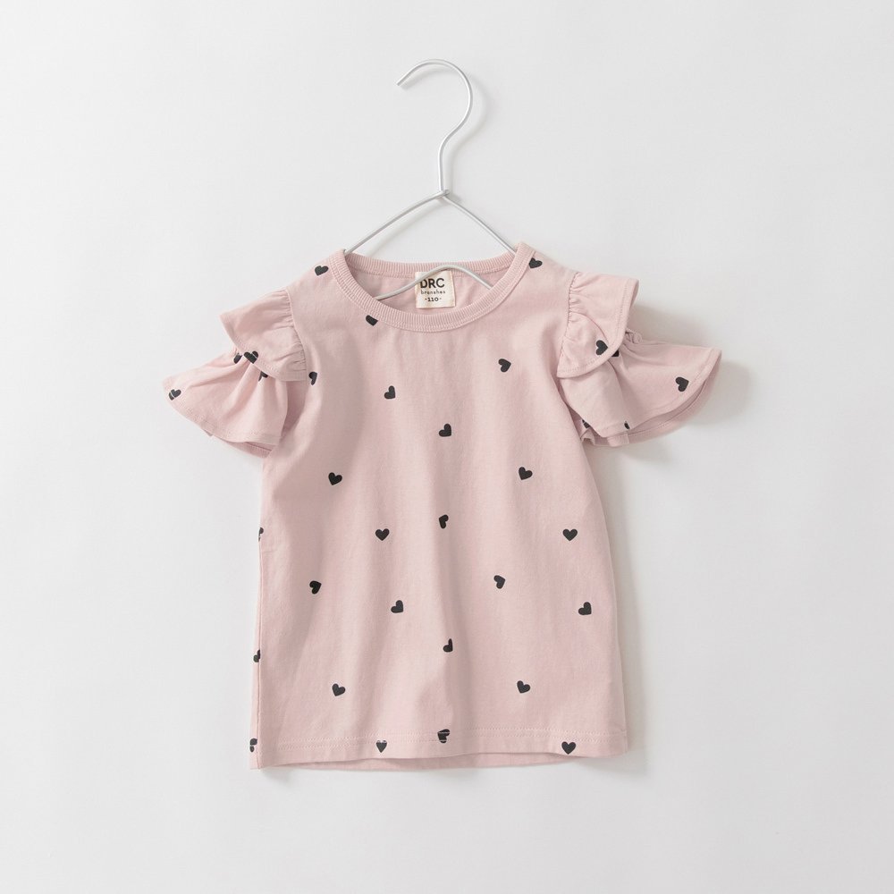 【ブランシェス/branshes / KIDS】の【DRC/WEB限定】肩あきフリル半袖Tシャツ インテリア・キッズ・メンズ・レディースファッション・服の通販 founy(ファウニー) 　ファッション　Fashion　キッズファッション　Fashion for Kids　吸水　Absorbent, Quick-Dry　フリル　Frill, Ruffle　ボーイズ　Boyish, Boy Style　半袖　Short Sleeve, Half Sleeve　プチプライス・低価格　Affordable / Budget Price　おすすめ　Recommended / Our Picks　93:ピンク_ハート柄|ID: prp329100004982986 ipo3291000000037329458