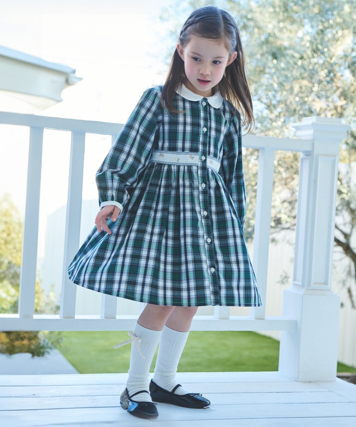 【ナルミヤ オンライン/NARUMIYA ONELINE / KIDS】の【リンク】シャツワンピース インテリア・キッズ・メンズ・レディースファッション・服の通販 founy(ファウニー) 　ファッション　Fashion　キッズファッション　Fashion for Kids　ワンピース　Dresses　ストライプ　Stripe, Striped Pattern　チェック　Check, Plaid, Tartan　パターン　Pattern, Design Print　ポケット　Pocket, Pocket Detail　エレガント 上品　Elegant　長袖　Long Sleeve, Full Sleeve　グリーン|ID: prp329100004982987 ipo3291000000037329462