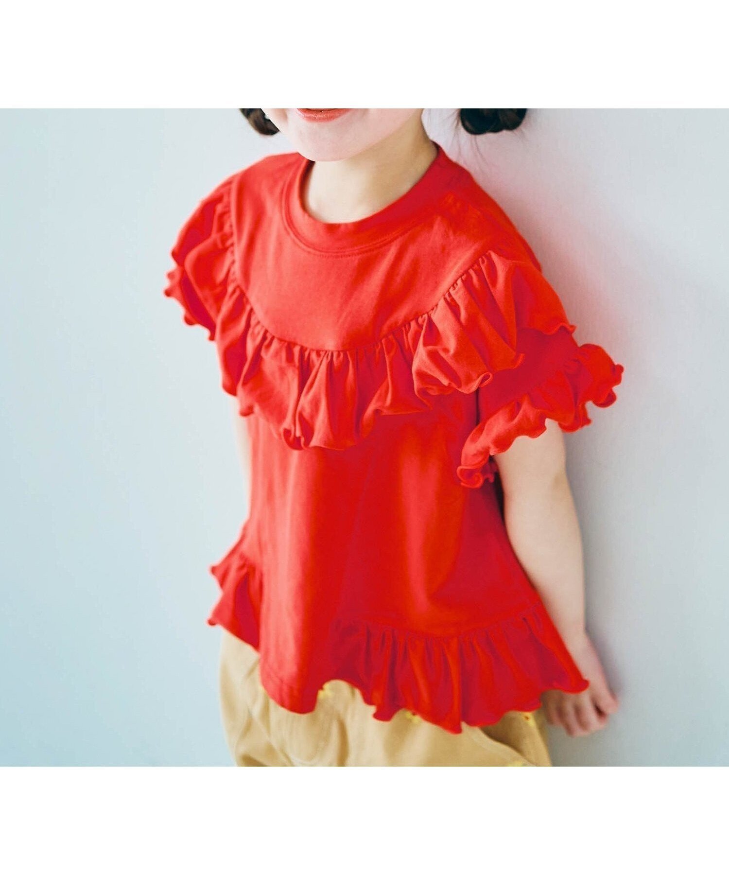 【エフオー オンラインストア/F.O.Online Store / KIDS】のエアリーストレッチフリルメロウTシャツ インテリア・キッズ・メンズ・レディースファッション・服の通販 founy(ファウニー) 　ファッション　Fashion　キッズファッション　Fashion for Kids　ストレッチ　Stretch, Stretchy Fabric　レッド|ID: prp329100004982991 ipo3291000000037329503