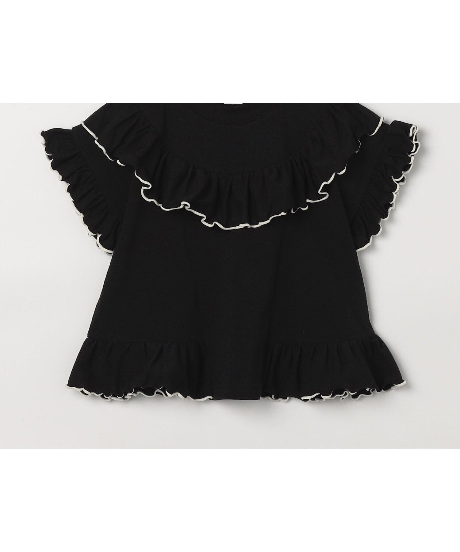 【エフオー オンラインストア/F.O.Online Store / KIDS】のエアリーストレッチフリルメロウTシャツ インテリア・キッズ・メンズ・レディースファッション・服の通販 founy(ファウニー) 　ファッション　Fashion　キッズファッション　Fashion for Kids　ストレッチ　Stretch, Stretchy Fabric　ブラック|ID: prp329100004982991 ipo3291000000037329504