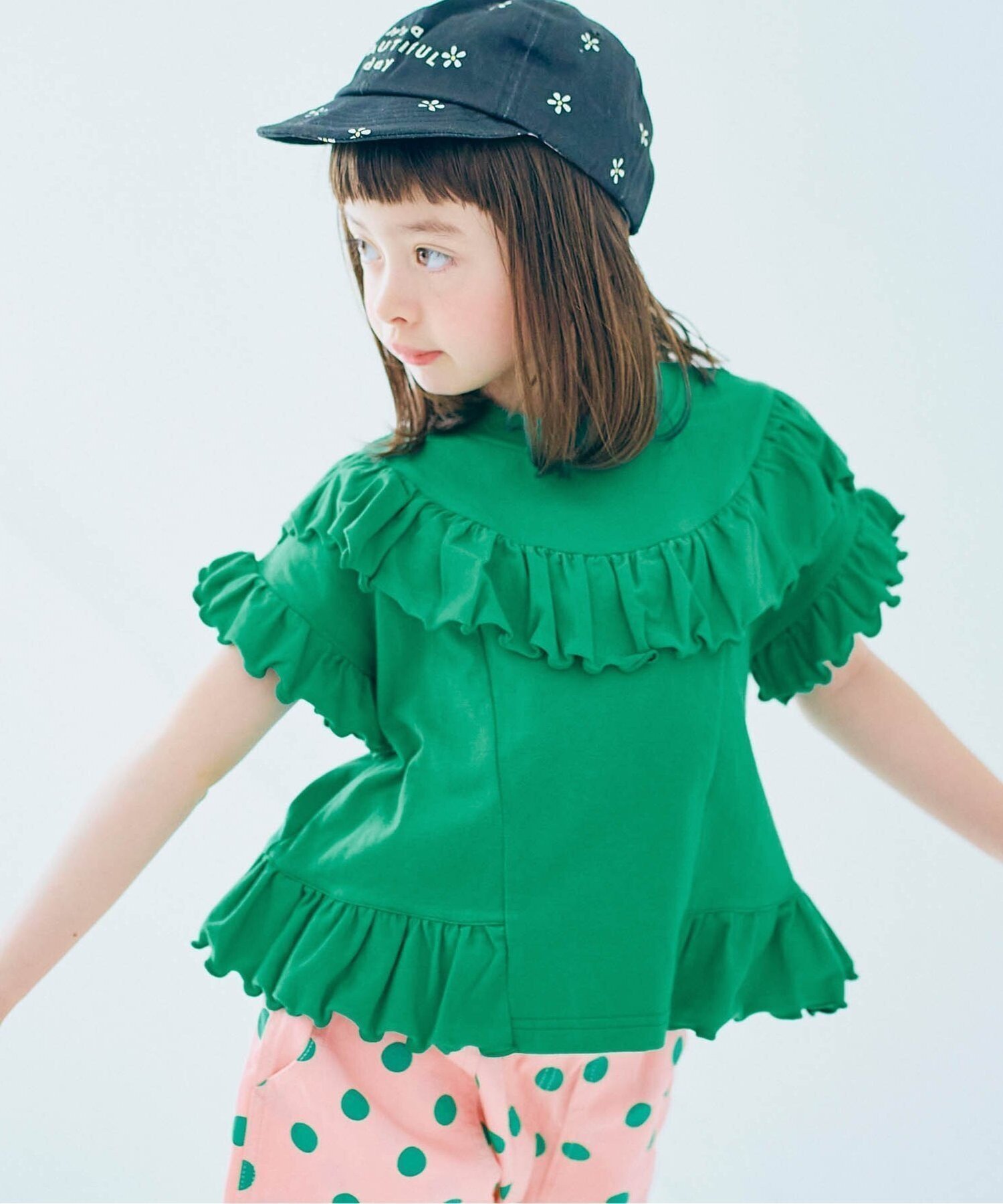 【エフオー オンラインストア/F.O.Online Store / KIDS】のエアリーストレッチフリルメロウTシャツ インテリア・キッズ・メンズ・レディースファッション・服の通販 founy(ファウニー) 　ファッション　Fashion　キッズファッション　Fashion for Kids　ストレッチ　Stretch, Stretchy Fabric　グリーン|ID: prp329100004982991 ipo3291000000037329505
