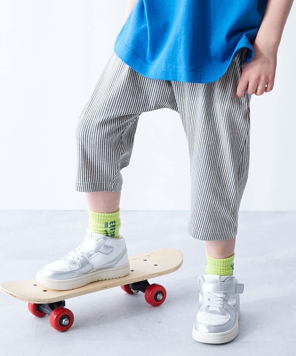 【デビロック/devirock / KIDS】のひざが隠れる 7分丈 デザインサルエルパンツ 子供服 キッズ ベビー服 男の子 26SS インテリア・キッズ・メンズ・レディースファッション・服の通販 founy(ファウニー) 　ファッション　Fashion　キッズファッション　Fashion for Kids　ボトムス　Bottoms　ストレッチ　Stretch, Stretchy Fabric　プリント　Print, Printed Pattern　2026年　2026　2026春夏・S/S　Spring/Summer 2026 SS26　007-ヒッコリー-ネイビー|ID: prp329100004982995 ipo3291000000037329522