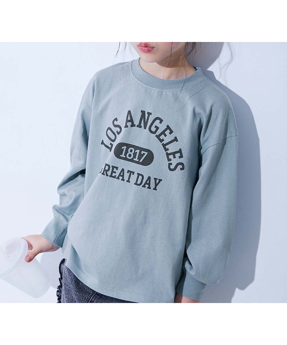 【デビロック/devirock / KIDS】の綿100% デビラボ BIGシルエット プリント袖リブ 長袖Tシャツ 子供服 キッズ 26SS インテリア・キッズ・メンズ・レディースファッション・服の通販 founy(ファウニー) 　ファッション　Fashion　キッズファッション　Fashion for Kids　キャップ　Cap, Baseball Cap　スニーカー　Sneakers, Trainers　トレンド　Trend, Trending Now　長袖　Long Sleeve, Full Sleeve　プリント　Print, Printed Pattern　おすすめ　Recommended / Our Picks　2026年　2026　2026春夏・S/S　Spring/Summer 2026 SS26　004-ロゴ2-ミストブルー|ID: prp329100004983007 ipo3291000000037329625