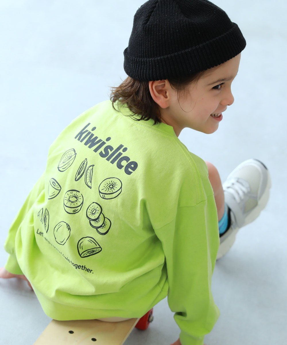 【デビロック/devirock / KIDS】の綿100% デビラボ BIGシルエット プリント袖リブ 長袖Tシャツ 子供服 キッズ 26SS インテリア・キッズ・メンズ・レディースファッション・服の通販 founy(ファウニー) 　ファッション　Fashion　キッズファッション　Fashion for Kids　キャップ　Cap, Baseball Cap　スニーカー　Sneakers, Trainers　トレンド　Trend, Trending Now　長袖　Long Sleeve, Full Sleeve　プリント　Print, Printed Pattern　おすすめ　Recommended / Our Picks　2026年　2026　2026春夏・S/S　Spring/Summer 2026 SS26　005-キウイ-Lイエローグリーン|ID: prp329100004983007 ipo3291000000037329629