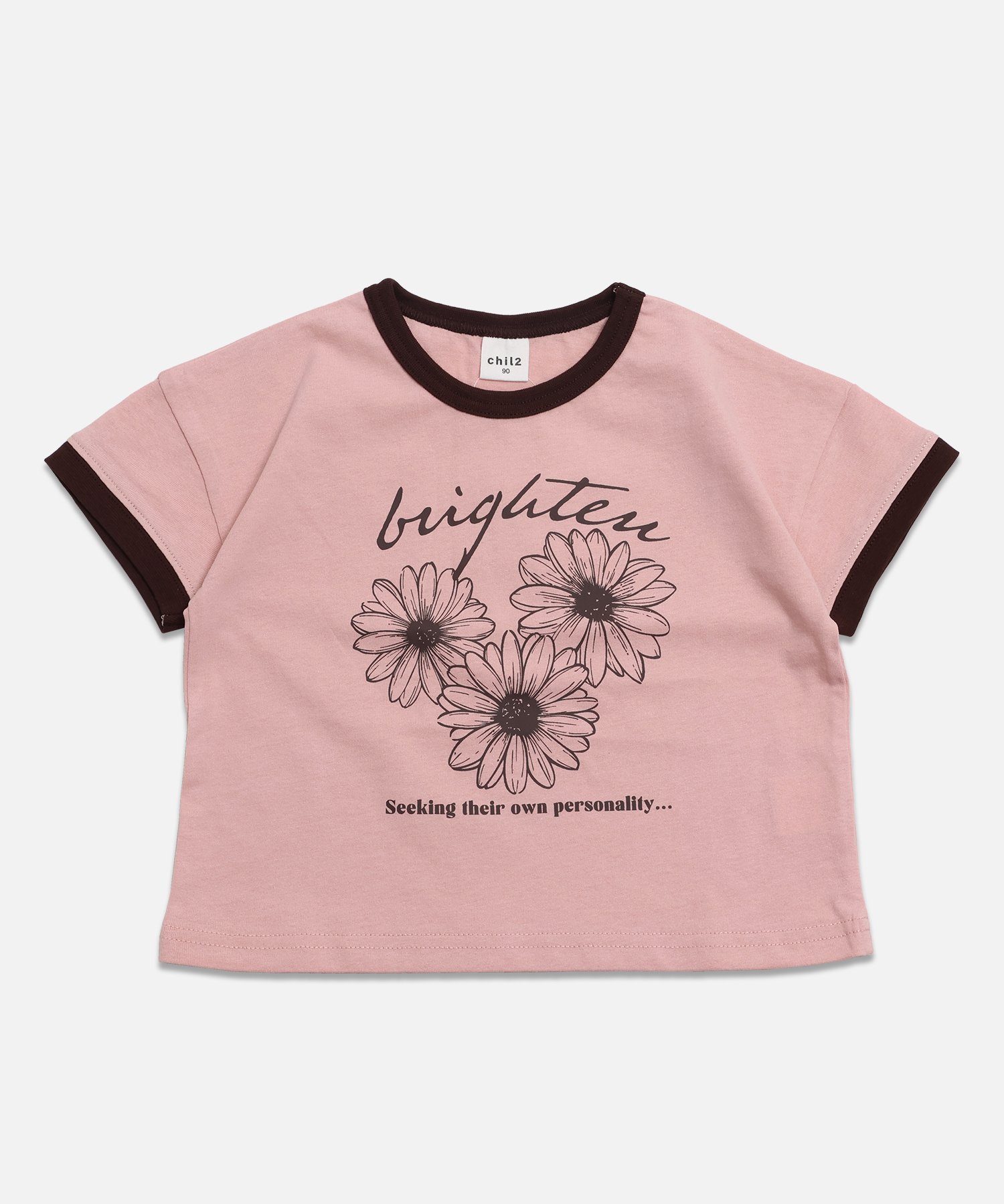 【チルツー/chil2 / KIDS】のプリントリンガー半袖Tシャツ インテリア・キッズ・メンズ・レディースファッション・服の通販 founy(ファウニー) 　ファッション　Fashion　キッズファッション　Fashion for Kids　半袖　Short Sleeve, Half Sleeve　Bフラワー/Sピンク|ID: prp329100004983008 ipo3291000000037329634
