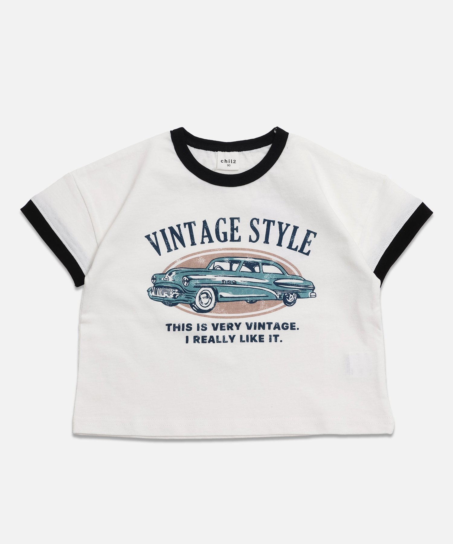 【チルツー/chil2 / KIDS】のプリントリンガー半袖Tシャツ インテリア・キッズ・メンズ・レディースファッション・服の通販 founy(ファウニー) 　ファッション　Fashion　キッズファッション　Fashion for Kids　半袖　Short Sleeve, Half Sleeve　Fくるま/ホワイト|ID: prp329100004983008 ipo3291000000037329638