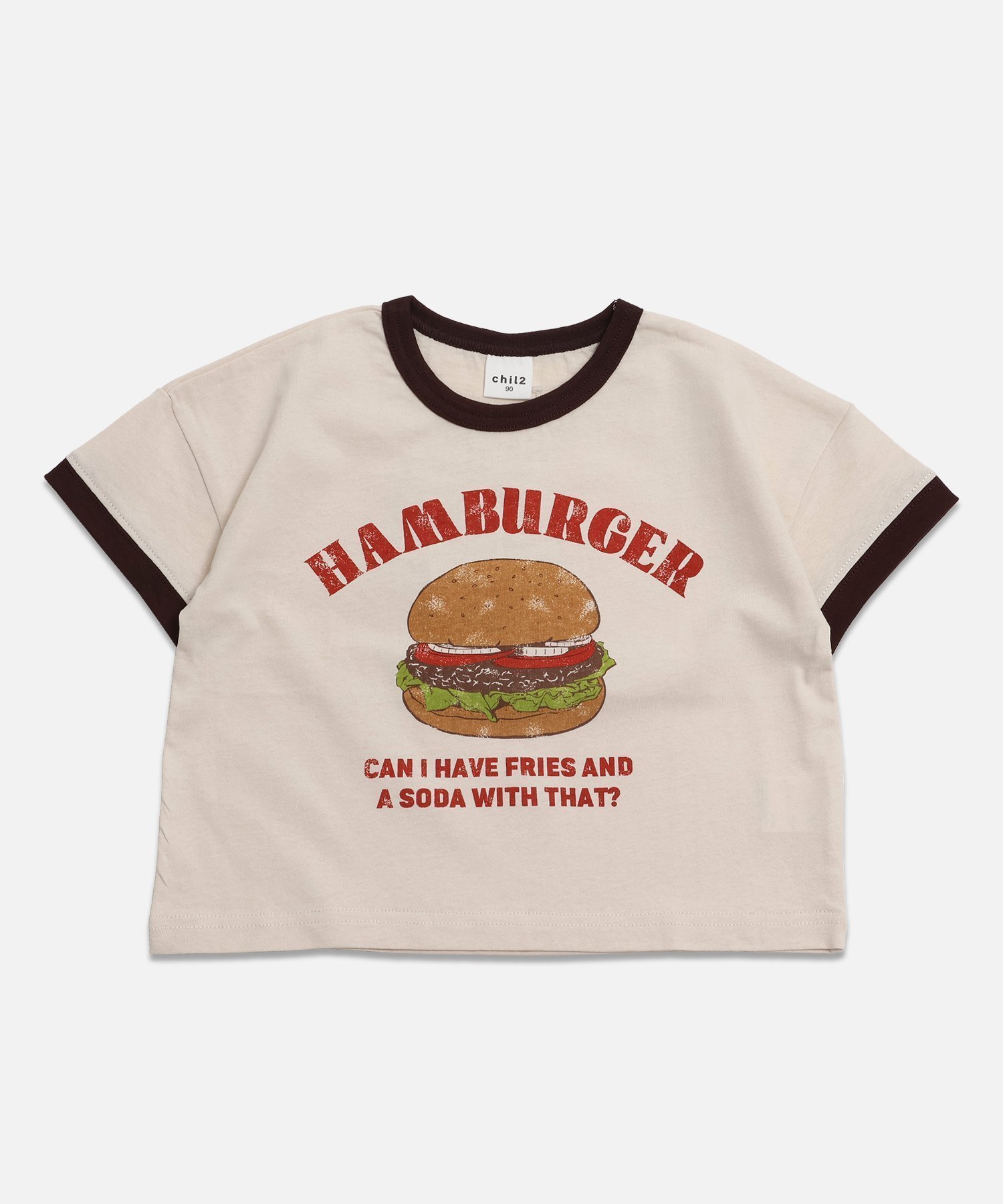 【チルツー/chil2 / KIDS】のプリントリンガー半袖Tシャツ インテリア・キッズ・メンズ・レディースファッション・服の通販 founy(ファウニー) 　ファッション　Fashion　キッズファッション　Fashion for Kids　半袖　Short Sleeve, Half Sleeve　Gバーガー/クリーム|ID: prp329100004983008 ipo3291000000037329639