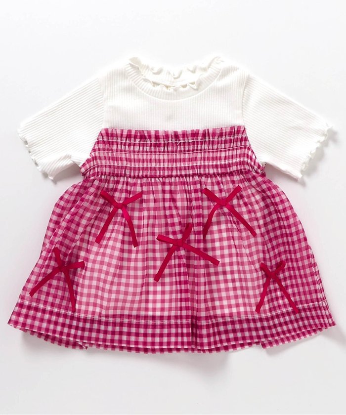 【エフオー オンラインストア/F.O.Online Store / KIDS】のシアーギンガムシャーリングリボントップス インテリア・キッズ・メンズ・レディースファッション・服の通販 founy(ファウニー) https://founy.com/ ファッション Fashion キッズファッション Fashion for Kids トップス・カットソー Cut & Sew Tops 半袖 Short Sleeve, Half Sleeve |ID: prp329100004983028 ipo3291000000037329794