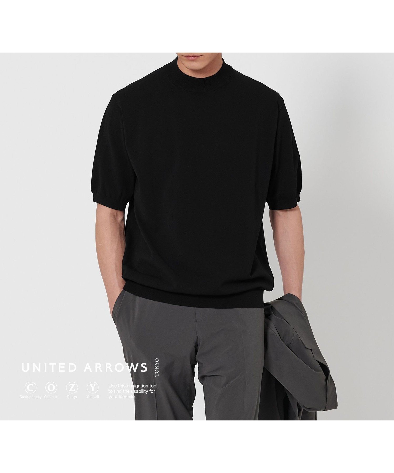 【ユナイテッドアローズ/UNITED ARROWS / MEN】のショートスリーブ モックネックニット UA COZY ーウォッシャブル・抗菌防臭ー インテリア・キッズ・メンズ・レディースファッション・服の通販 founy(ファウニー) 　ファッション　Fashion　メンズファッション　Fashion for Men　インナー　Innerwear　クラシカル　Classical, Vintage-Inspired　抗菌　Antibacterial, Bacteria-Resistant　ショート　Short, Short Length　ジャケット　Jacket, Outerwear　スタンダード　Standard, Basic　ストレッチ　Stretch, Stretchy Fabric　スリーブ　Sleeve, Long Sleeve / Short Sleeve　セットアップ　Set-Up, Coordinated Outfit　半袖　Short Sleeve, Half Sleeve　リネン　Linen, Linen Fabric　リラックス　Relax, Relaxed Fit　アウトレット　Outlet / Clearance　エレガント 上品　Elegant　ビジネス 仕事 通勤　Business / Work / Commuting　BLACK|ID: prp329100004983093 ipo3291000000037330191