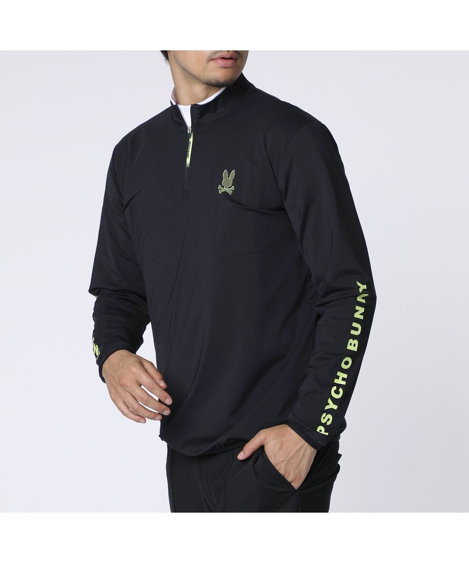 【サイコバニー/Psycho Bunny / MEN】のGOLF ナイロンストレッチジャージ ハーフジップモックネック インテリア・キッズ・メンズ・レディースファッション・服の通販 founy(ファウニー) 　ファッション　Fashion　メンズファッション　Fashion for Men　ゴルフ　Golf　おすすめ　Recommended / Our Picks　カットソー　Cut and Sewn Top　ストレッチ　Stretch, Stretchy Fabric　スポーツ　Sports, Activewear　スポーティ　Sporty, Casual Athletic　ネオン　Neon, Neon Color　ワンポイント　One Point, Statement Accent　長袖　Long Sleeve, Full Sleeve　ブラック|ID: prp329100004983094 ipo3291000000037330196