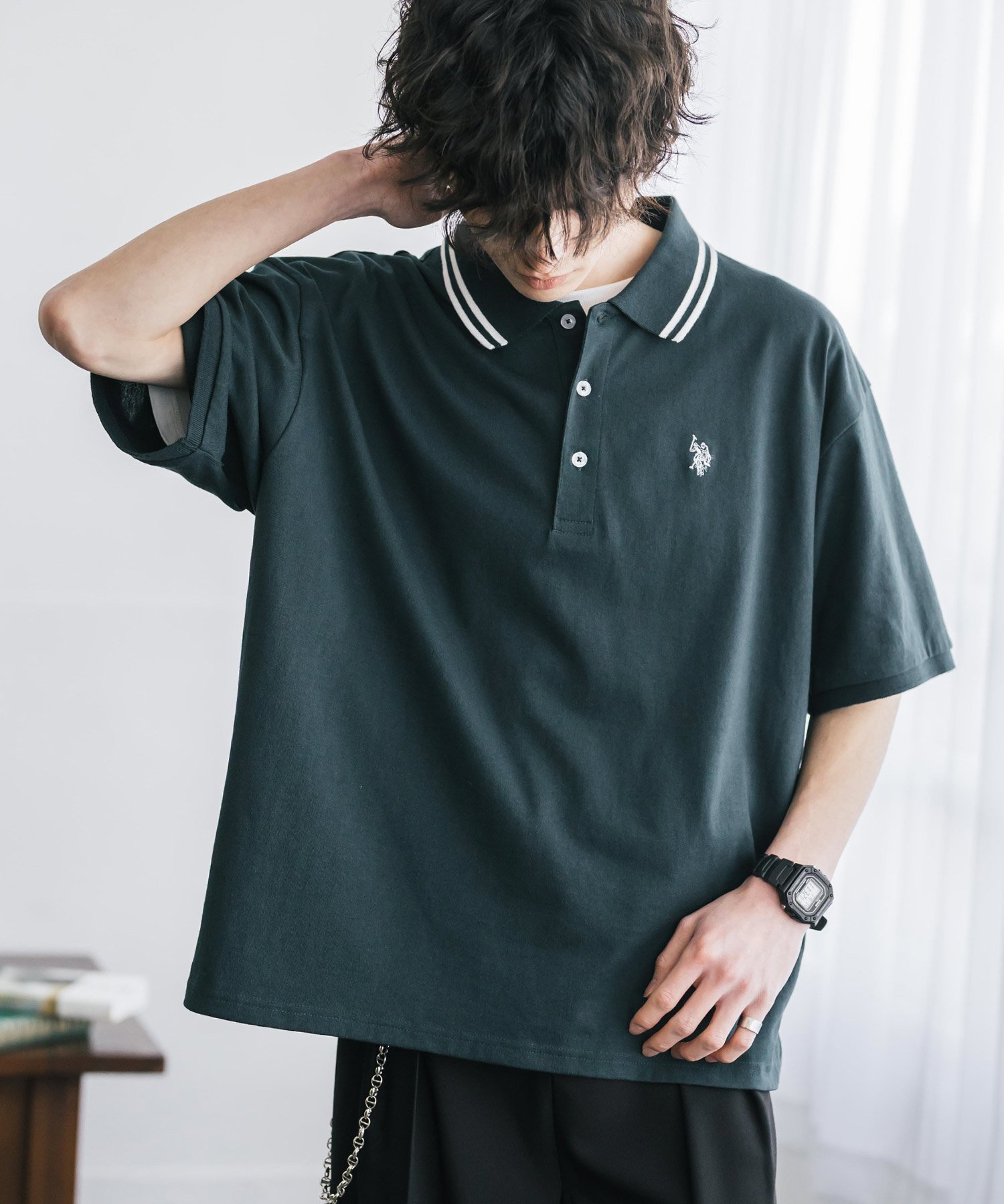 【ロッキーモンロー/Rocky Monroe】のU.S. POLO ASSN. 別注コラボワンポイントロゴ刺繍天竺半袖ポロ インテリア・キッズ・メンズ・レディースファッション・服の通販 founy(ファウニー) 　ファッション　Fashion　レディースファッション　Fashion for Women　トップス・カットソー　Cut & Sew Tops　コラボ　Collaboration, Collab　シンプル　Simple, Minimal　スポーツ　Sports, Activewear　スリット　Slit, Slit Detail　バランス　Balance, Style Balance　ポロシャツ　Polo Shirt, Collared Tee　別注　Limited Edition, Custom Order　半袖　Short Sleeve, Half Sleeve　メンズ　Men's, Menswear　リラックス　Relax, Relaxed Fit　ワイド　Wide, Wide Fit　再入荷　Restock / Back in Stock　おすすめ　Recommended / Our Picks　2026年　2026　2026春夏・S/S　Spring/Summer 2026 SS26　グリーン|ID: prp329100004983096 ipo3291000000037330210
