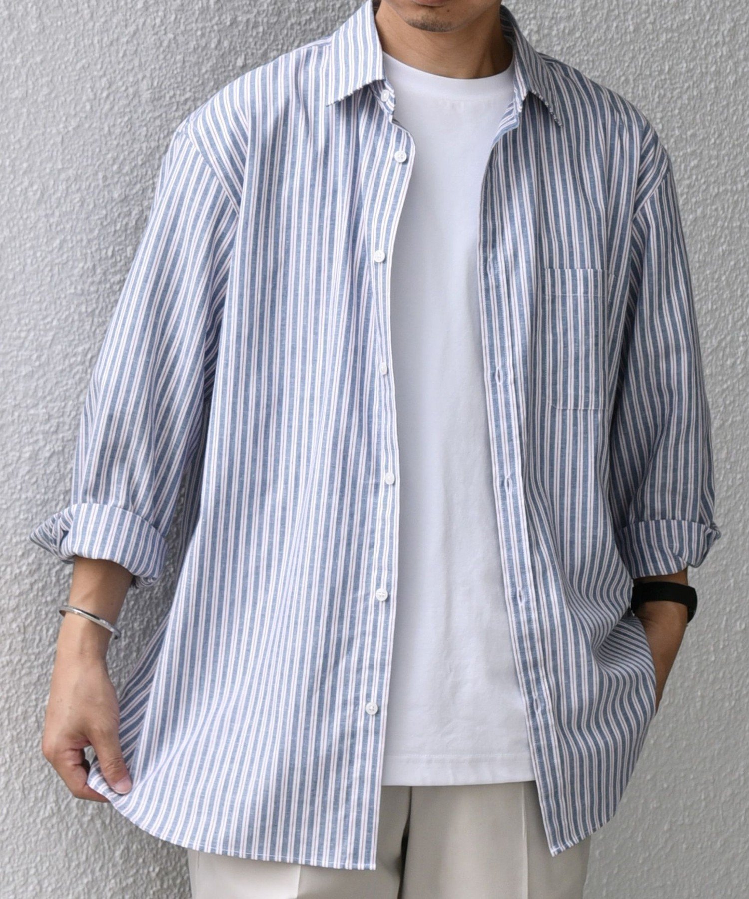 【シップス/SHIPS / MEN】のSHIPS any コットン/リネン 7分袖 レギュラー シャツ インテリア・キッズ・メンズ・レディースファッション・服の通販 founy(ファウニー) 　ファッション　Fashion　メンズファッション　Fashion for Men　カフス　Cuff Design　ストライプ　Stripe, Striped Pattern　ベーシック　Basic, Essential　羽織　Haori, Light Jacket　リネン　Linen, Linen Fabric　レギュラー　Regular, Standard Fit　おすすめ　Recommended / Our Picks　夏　Summer　ネイビー|ID: prp329100004983099 ipo3291000000037330242