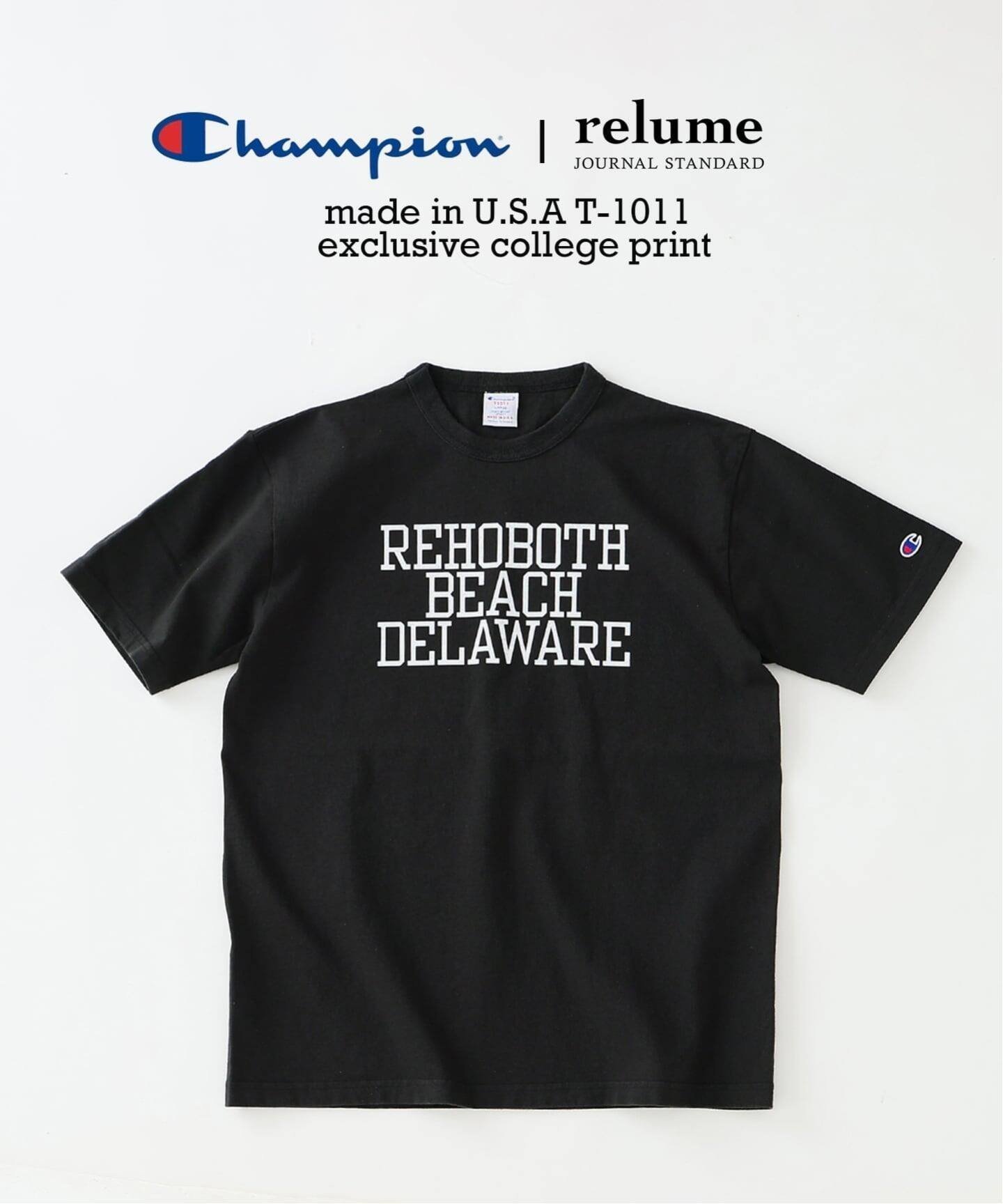 【ジャーナルスタンダード レリューム/JOURNAL STANDARD relume / MEN】のCHAMPION / チャンピオン 別注 T1011 カレッジプリント Tシャツ インテリア・キッズ・メンズ・レディースファッション・服の通販 founy(ファウニー) 　ファッション　Fashion　メンズファッション　Fashion for Men　アイビー　Ivy Pattern　ヴィンテージ　Vintage Style　スポーツ　Sports, Activewear　ニューヨーク　New York, NYC Style　フィット　Fit, Slim Fit　プリント　Print, Printed Pattern　別注　Limited Edition, Custom Order　モチーフ　Motif, Design Theme　夏　Summer　ブラック A|ID: prp329100004983102 ipo3291000000037330254