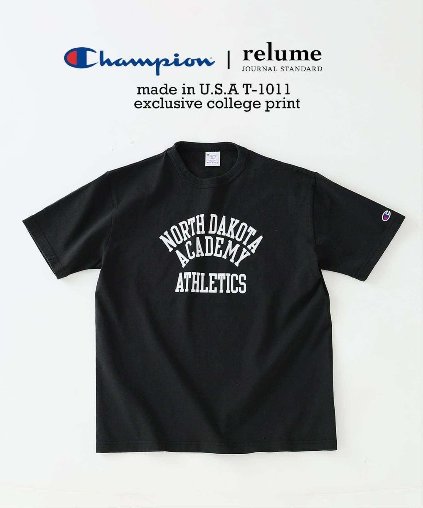【ジャーナルスタンダード レリューム/JOURNAL STANDARD relume / MEN】のCHAMPION / チャンピオン 別注 T1011 カレッジプリント Tシャツ インテリア・キッズ・メンズ・レディースファッション・服の通販 founy(ファウニー) 　ファッション　Fashion　メンズファッション　Fashion for Men　アイビー　Ivy Pattern　ヴィンテージ　Vintage Style　スポーツ　Sports, Activewear　ニューヨーク　New York, NYC Style　フィット　Fit, Slim Fit　プリント　Print, Printed Pattern　別注　Limited Edition, Custom Order　モチーフ　Motif, Design Theme　夏　Summer　ブラック B|ID: prp329100004983102 ipo3291000000037330255