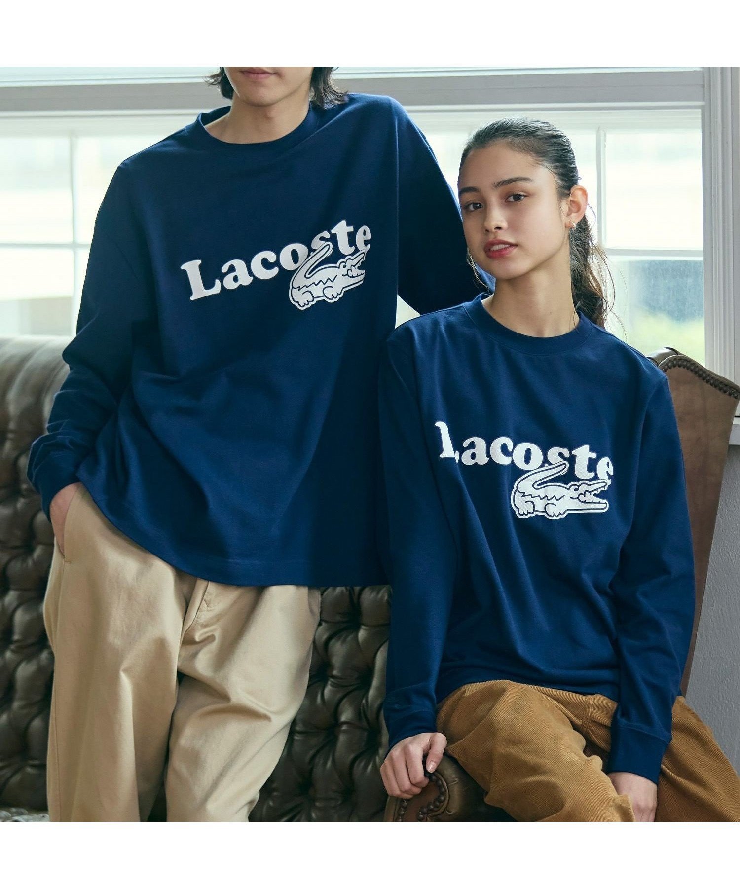【ラコステ/LACOSTE】の【オンライン限定】LACOSTE 鹿の子オーバーサイズプリント ロングスリーブTシャツ インテリア・キッズ・メンズ・レディースファッション・服の通販 founy(ファウニー) 　ファッション　Fashion　レディースファッション　Fashion for Women　トップス・カットソー　Cut & Sew Tops　シャツ・ブラウス・オフィスカジュアル　Elegant Blouses & Button-Ups　ロングTシャツ・Tシャツ　Longline T-Shirts & Tees　インナー　Innerwear　クラシック　Classic, Timeless Style　クール　Cool, Chic　鹿の子　Piqué, Kanoko Fabric　スマート　Smart, Elegant　スリーブ　Sleeve, Long Sleeve / Short Sleeve　センター　Center, Center Line　フィット　Fit, Slim Fit　フレア　Flare, Flared　フロント　Front, Front Design　プリント　Print, Printed Pattern　ミックス　Mix, Mixed Style　リラックス　Relax, Relaxed Fit　ロング　Long, Long-Length　おすすめ　Recommended / Our Picks　ネイビー|ID: prp329100004983115 ipo3291000000037330334