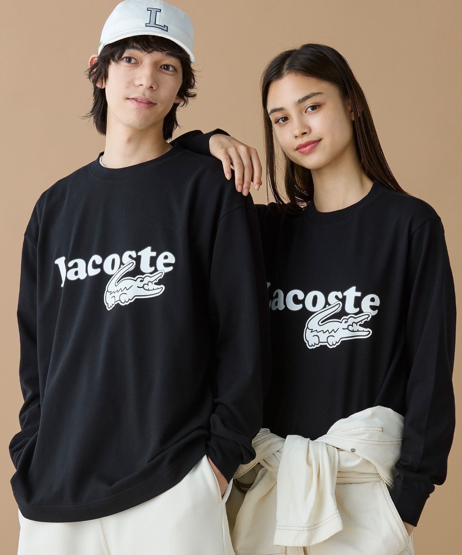 【ラコステ/LACOSTE】の【オンライン限定】LACOSTE 鹿の子オーバーサイズプリント ロングスリーブTシャツ インテリア・キッズ・メンズ・レディースファッション・服の通販 founy(ファウニー) 　ファッション　Fashion　レディースファッション　Fashion for Women　トップス・カットソー　Cut & Sew Tops　シャツ・ブラウス・オフィスカジュアル　Elegant Blouses & Button-Ups　ロングTシャツ・Tシャツ　Longline T-Shirts & Tees　インナー　Innerwear　クラシック　Classic, Timeless Style　クール　Cool, Chic　鹿の子　Piqué, Kanoko Fabric　スマート　Smart, Elegant　スリーブ　Sleeve, Long Sleeve / Short Sleeve　センター　Center, Center Line　フィット　Fit, Slim Fit　フレア　Flare, Flared　フロント　Front, Front Design　プリント　Print, Printed Pattern　ミックス　Mix, Mixed Style　リラックス　Relax, Relaxed Fit　ロング　Long, Long-Length　おすすめ　Recommended / Our Picks　ブラック|ID: prp329100004983115 ipo3291000000037330335