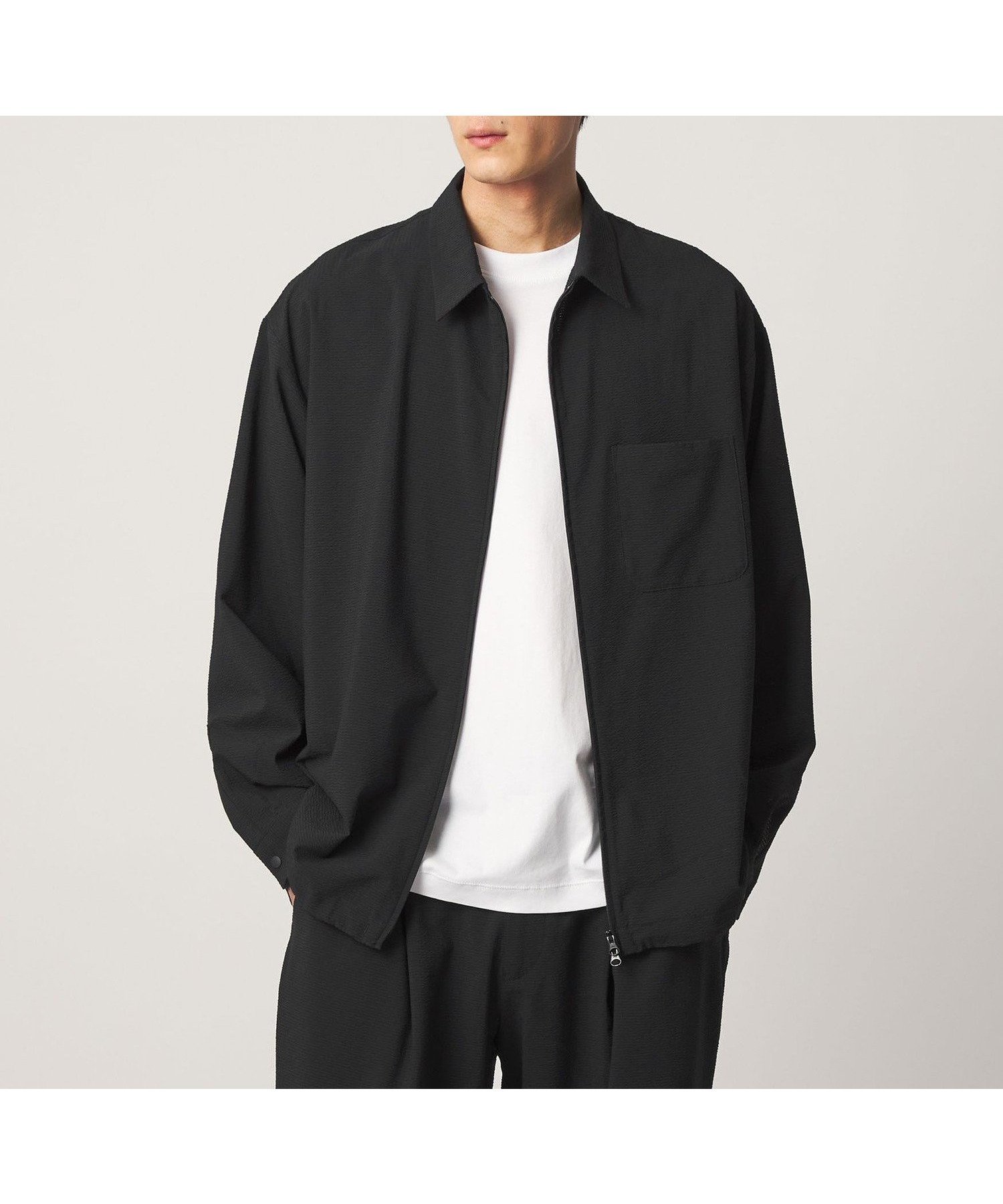 【ユナイテッドアローズ/UNITED ARROWS / MEN】のDotAir ドットエア サッカー ジップ シャツ 吸水速乾 インテリア・キッズ・メンズ・レディースファッション・服の通販 founy(ファウニー) 　ファッション　Fashion　メンズファッション　Fashion for Men　春　Spring　カーゴパンツ　Cargo Pants, Utility Pants　吸水　Absorbent, Quick-Dry　サッカー　Seersucker, Summer Fabric　ジップ　Zip, Zipper　ジャケット　Jacket, Outerwear　スポーティ　Sporty, Casual Athletic　スラックス　Slacks, Dress Pants　セットアップ　Set-Up, Coordinated Outfit　デニム　Denim, Jeans Material　ドット　Polka Dot, Dot Pattern　ドローコード　Drawcord, Drawstring Cord　バランス　Balance, Style Balance　フロント　Front, Front Design　プリーツ　Pleats, Pleated　ポロシャツ　Polo Shirt, Collared Tee　半袖　Short Sleeve, Half Sleeve　メッシュ　Mesh, Net Fabric　S/S・春夏　SS, Spring/Summer, Warm Season　おすすめ　Recommended / Our Picks　夏　Summer　エレガント 上品　Elegant　BLACK|ID: prp329100004983124 ipo3291000000037330381