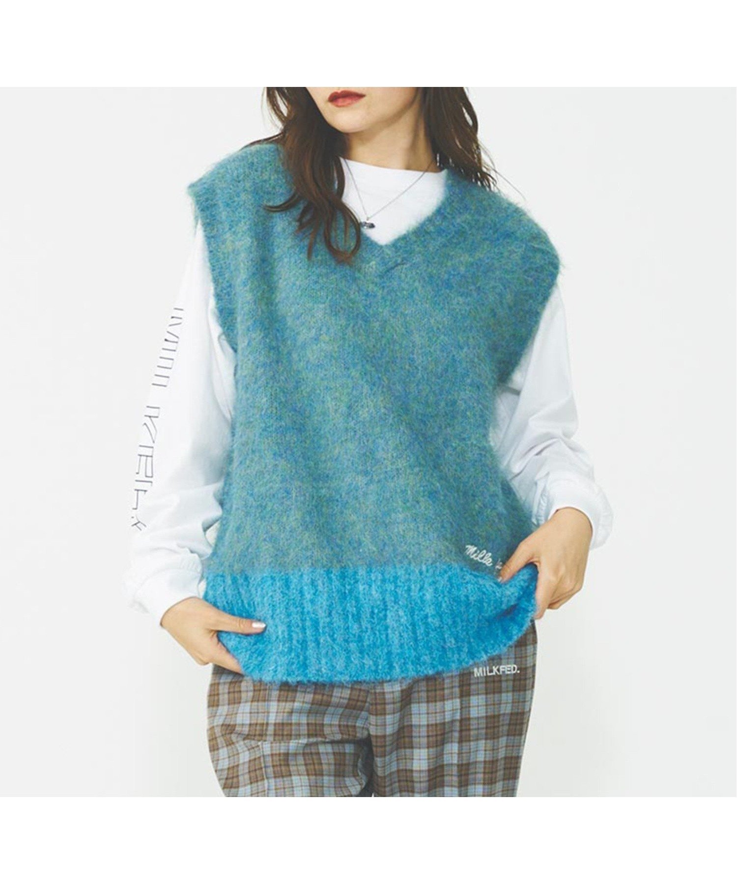 【ミルクフェド/MILKFED.】のSHAGGY KNIT VEST インテリア・キッズ・メンズ・レディースファッション・服の通販 founy(ファウニー) 　ファッション　Fashion　レディースファッション　Fashion for Women　アウター　Coat / Outerwear Collection　トップス・カットソー　Cut & Sew Tops　ニット　Knit Tops & Sweaters　ベスト&ジレ / 重ね着スタイル　Vests & Gilets　アクセサリー　Fashion Accessories　ガーリー　Girly, Feminine Style　シンプル　Simple, Minimal　デニム　Denim, Jeans Material　バランス　Balance, Style Balance　ベスト　Vest, Waistcoat　ベーシック　Basic, Essential　再入荷　Restock / Back in Stock　おすすめ　Recommended / Our Picks　BLUE|ID: prp329100004983135 ipo3291000000037330455