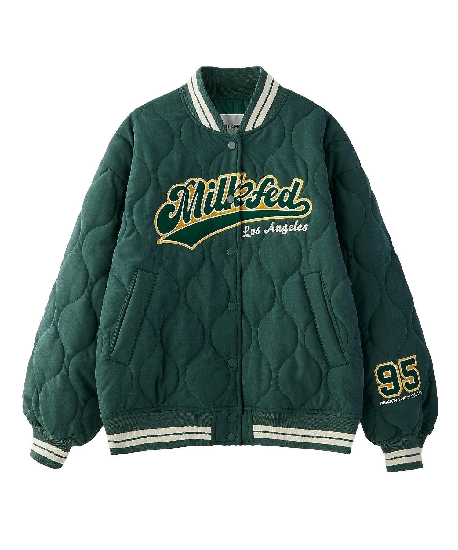 【ミルクフェド/MILKFED.】のLOGO PATCH QUILTED JACKET インテリア・キッズ・メンズ・レディースファッション・服の通販 founy(ファウニー) 　ファッション　Fashion　レディースファッション　Fashion for Women　アウター　Coat / Outerwear Collection　レディースジャケット・軽アウター　Jackets　ガーリー　Girly, Feminine Style　キルト　Quilt, Quilted Fabric　サテン　Satin, Glossy Fabric　ジャケット　Jacket, Outerwear　ティアードスカート　Tiered Skirt, Flounced Skirt　ビッグ　Big, Oversized　ピーチ　Peach, Soft Touch　おすすめ　Recommended / Our Picks　GREEN|ID: prp329100004983137 ipo3291000000037330466
