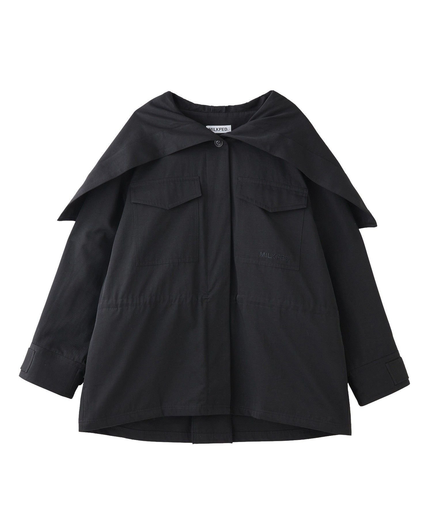 【ミルクフェド/MILKFED.】のBIG COLLAR JACKET インテリア・キッズ・メンズ・レディースファッション・服の通販 founy(ファウニー) 　ファッション　Fashion　レディースファッション　Fashion for Women　アウター　Coat / Outerwear Collection　レディースジャケット・軽アウター　Jackets　インナー　Innerwear　カーディガン　Cardigan, Knitwear　コンパクト　Compact, Small Size　ジップ　Zip, Zipper　ハイネック　High Neck, Mock Neck　バランス　Balance, Style Balance　パーカー　Hoodie, Parka　ビッグ　Big, Oversized　ブルゾン　Blouson, Bomber Jacket　ボトム　Bottoms, Lower Wear　ミリタリー　Military, Army Style　おすすめ　Recommended / Our Picks　BLACK|ID: prp329100004983141 ipo3291000000037330482
