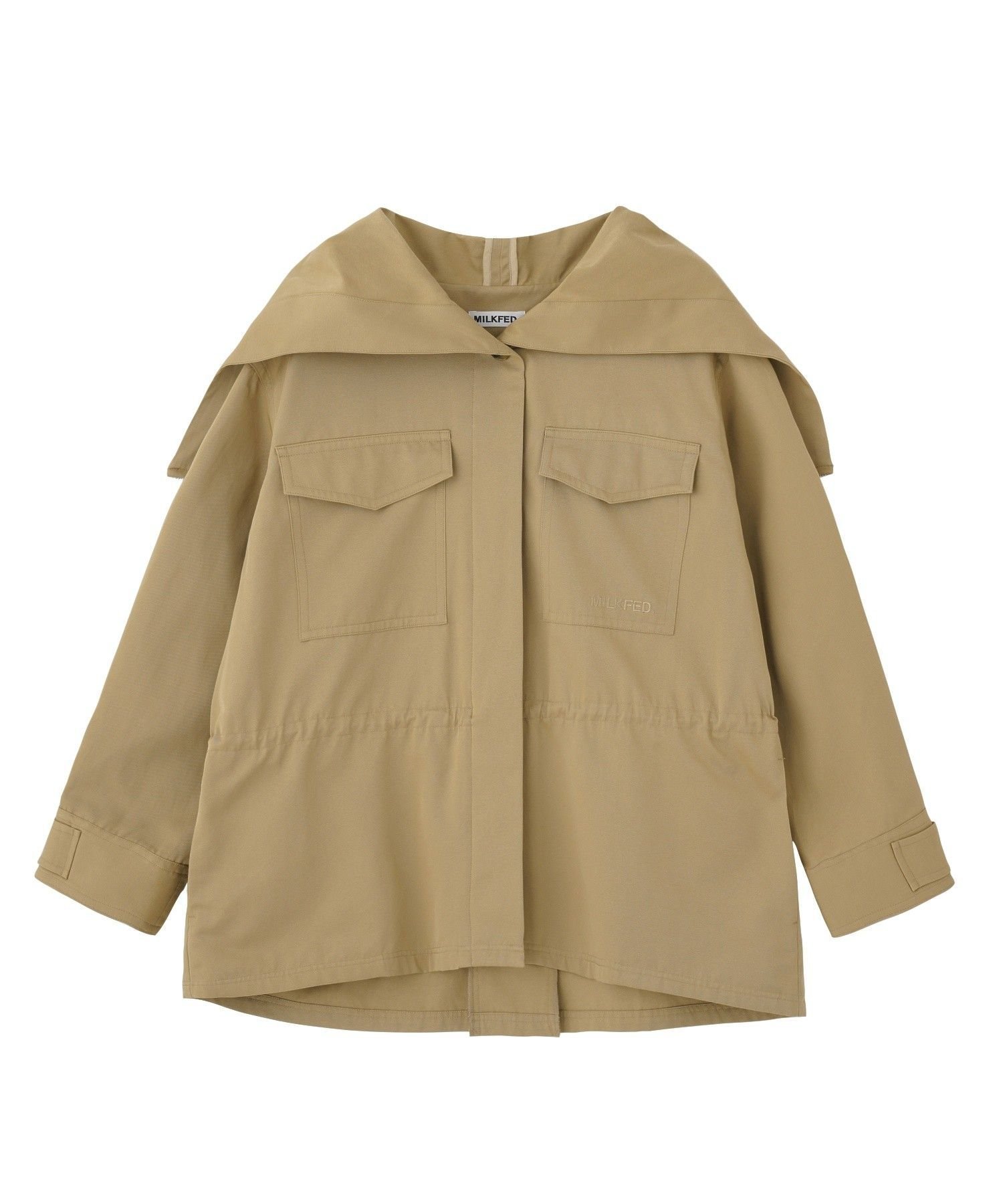 【ミルクフェド/MILKFED.】のBIG COLLAR JACKET インテリア・キッズ・メンズ・レディースファッション・服の通販 founy(ファウニー) 　ファッション　Fashion　レディースファッション　Fashion for Women　アウター　Coat / Outerwear Collection　レディースジャケット・軽アウター　Jackets　インナー　Innerwear　カーディガン　Cardigan, Knitwear　コンパクト　Compact, Small Size　ジップ　Zip, Zipper　ハイネック　High Neck, Mock Neck　バランス　Balance, Style Balance　パーカー　Hoodie, Parka　ビッグ　Big, Oversized　ブルゾン　Blouson, Bomber Jacket　ボトム　Bottoms, Lower Wear　ミリタリー　Military, Army Style　おすすめ　Recommended / Our Picks　BEIGE|ID: prp329100004983141 ipo3291000000037330483