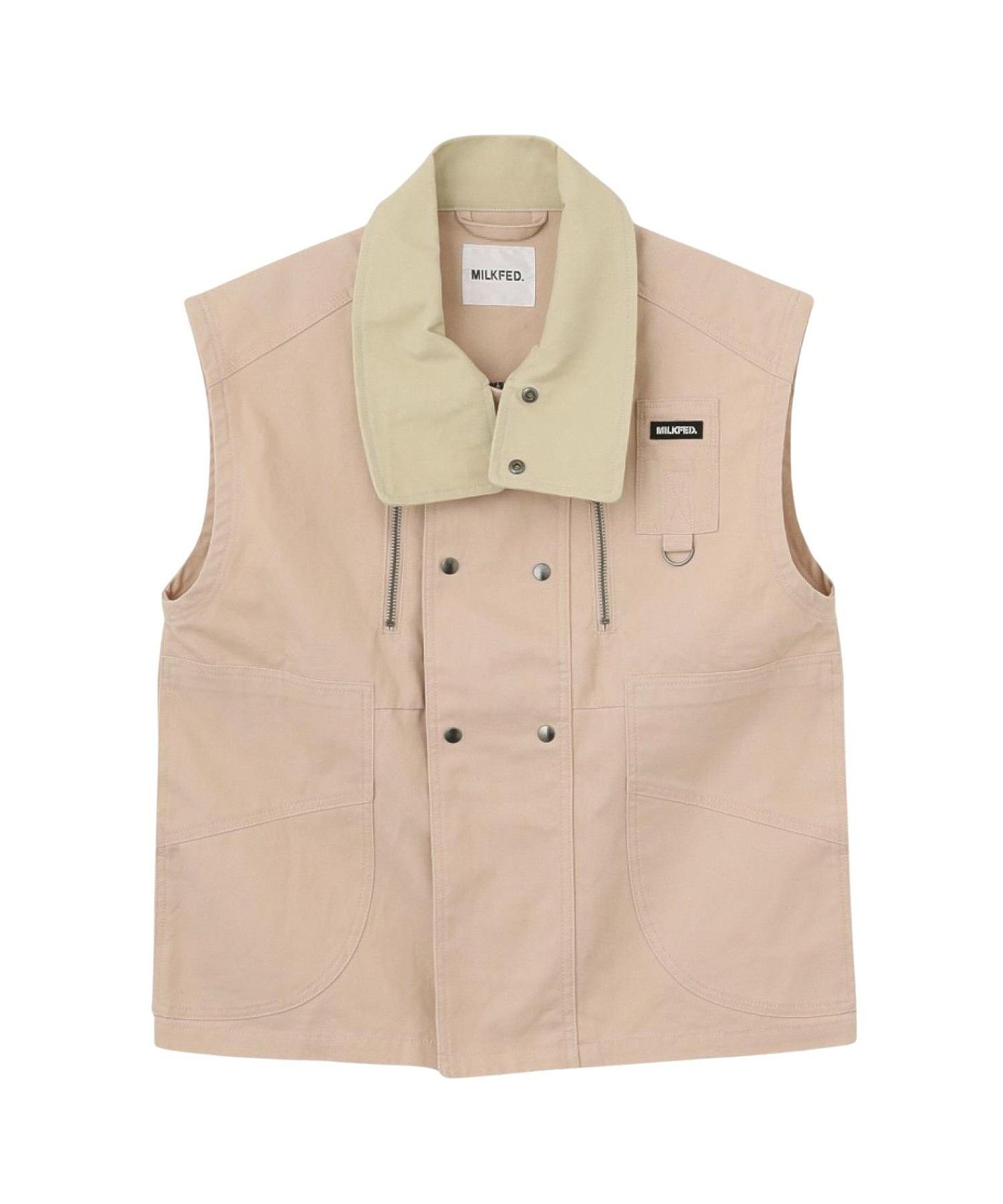 【ミルクフェド/MILKFED.】のDEFORMED COLLAR DUCK VEST インテリア・キッズ・メンズ・レディースファッション・服の通販 founy(ファウニー) 　ファッション　Fashion　レディースファッション　Fashion for Women　アウター　Coat / Outerwear Collection　トップス・カットソー　Cut & Sew Tops　ベスト&ジレ / 重ね着スタイル　Vests & Gilets　ガーリー　Girly, Feminine Style　スタンド　Stand Collar, Upright Stand　ダブル　Double, Double-Breasted　チェック　Check, Plaid, Tartan　ベスト　Vest, Waistcoat　ボトム　Bottoms, Lower Wear　ポケット　Pocket, Pocket Detail　おすすめ　Recommended / Our Picks　LtPINK|ID: prp329100004983145 ipo3291000000037330497