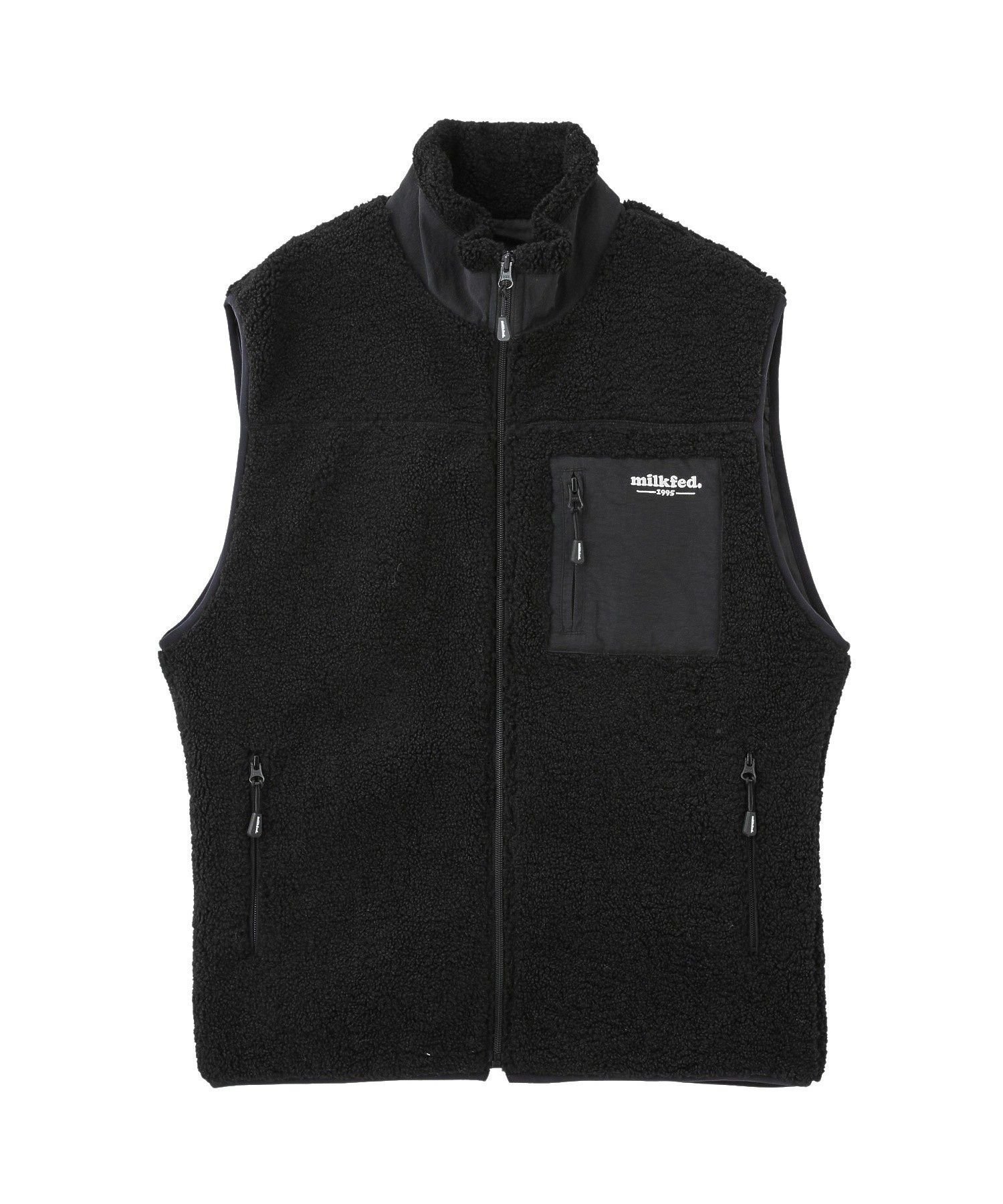 【ミルクフェド/MILKFED.】のLOGO BOA VEST インテリア・キッズ・メンズ・レディースファッション・服の通販 founy(ファウニー) 　ファッション　Fashion　レディースファッション　Fashion for Women　アウター　Coat / Outerwear Collection　トップス・カットソー　Cut & Sew Tops　ベスト&ジレ / 重ね着スタイル　Vests & Gilets　アウトドア　Outdoor Clothing　スウェット / スエット　Sweatshirt, Sweatwear　トレンド　Trend, Trending Now　パーカー　Hoodie, Parka　ベスト　Vest, Waistcoat　ポケット　Pocket, Pocket Detail　BLACK|ID: prp329100004983147 ipo3291000000037330505