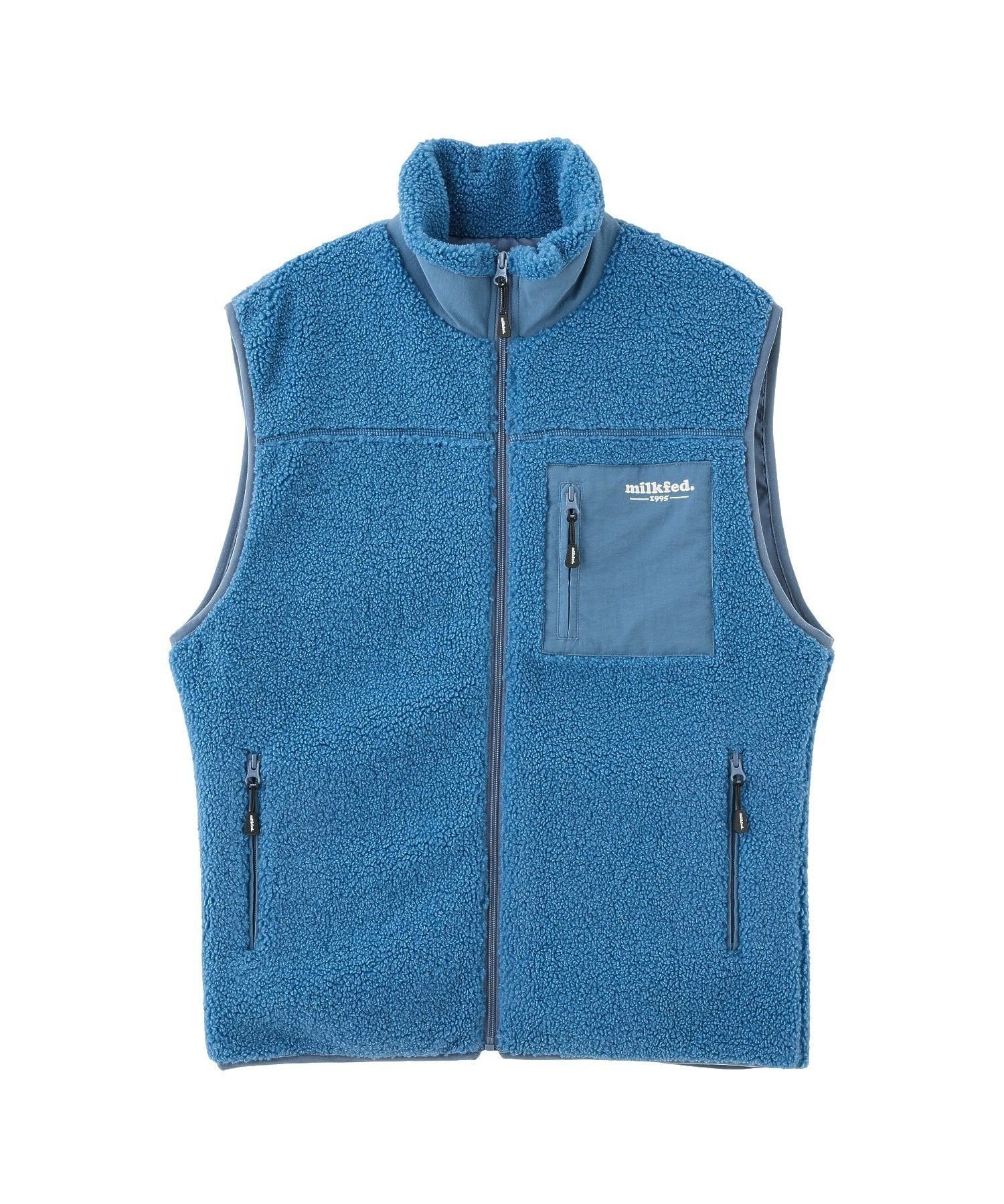 【ミルクフェド/MILKFED.】のLOGO BOA VEST インテリア・キッズ・メンズ・レディースファッション・服の通販 founy(ファウニー) 　ファッション　Fashion　レディースファッション　Fashion for Women　アウター　Coat / Outerwear Collection　トップス・カットソー　Cut & Sew Tops　ベスト&ジレ / 重ね着スタイル　Vests & Gilets　アウトドア　Outdoor Clothing　スウェット / スエット　Sweatshirt, Sweatwear　トレンド　Trend, Trending Now　パーカー　Hoodie, Parka　ベスト　Vest, Waistcoat　ポケット　Pocket, Pocket Detail　BLUE|ID: prp329100004983147 ipo3291000000037330506