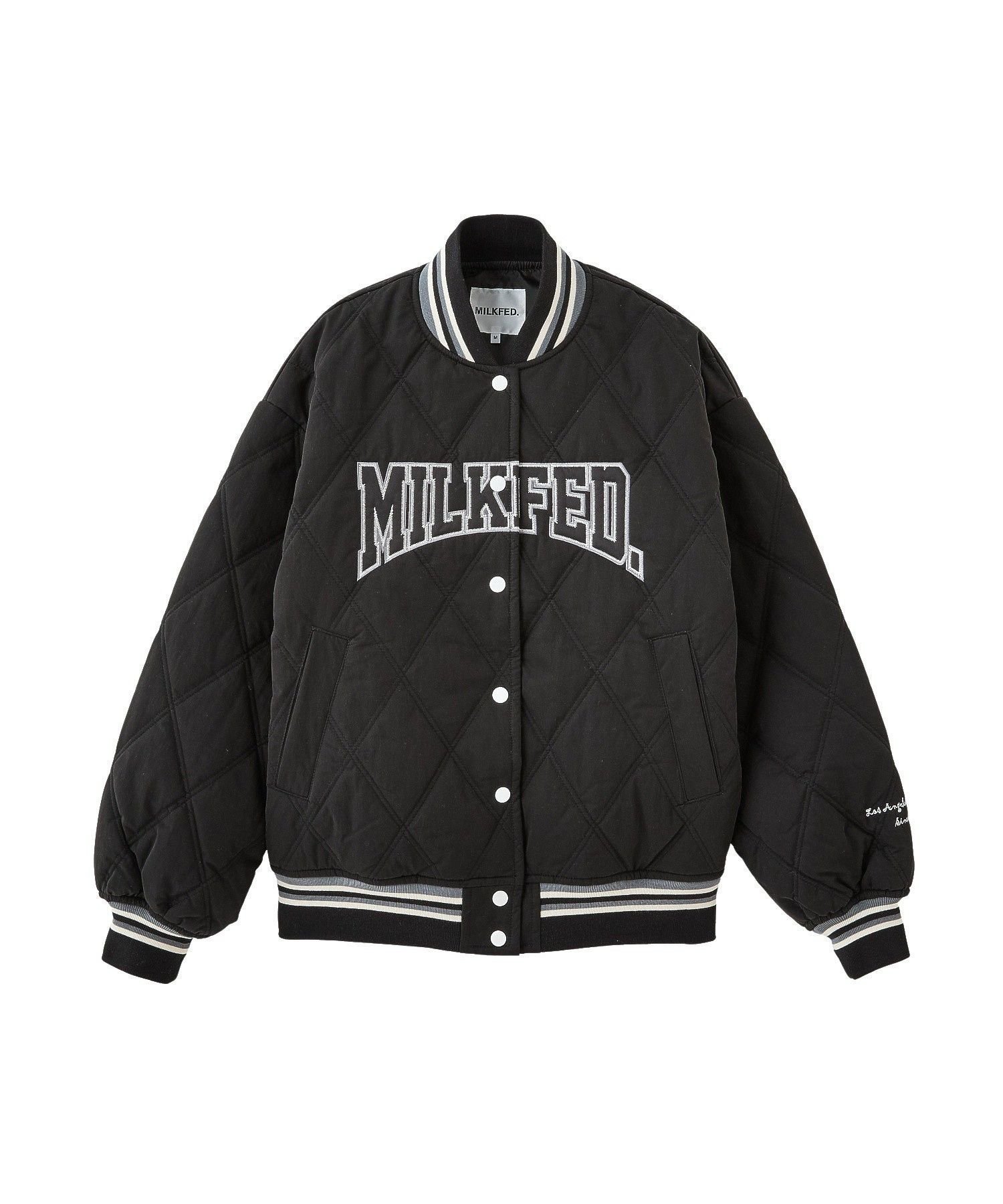 【ミルクフェド/MILKFED.】のSATIN LOGO PATCH QUILTED JACKET インテリア・キッズ・メンズ・レディースファッション・服の通販 founy(ファウニー) 　ファッション　Fashion　レディースファッション　Fashion for Women　アウター　Coat / Outerwear Collection　レディースジャケット・軽アウター　Jackets　ガーリー　Girly, Feminine Style　キルト　Quilt, Quilted Fabric　サテン　Satin, Glossy Fabric　ジャケット　Jacket, Outerwear　スウェット / スエット　Sweatshirt, Sweatwear　デニム　Denim, Jeans Material　ドット　Polka Dot, Dot Pattern　ミックス　Mix, Mixed Style　おすすめ　Recommended / Our Picks　BLACK|ID: prp329100004983148 ipo3291000000037330509