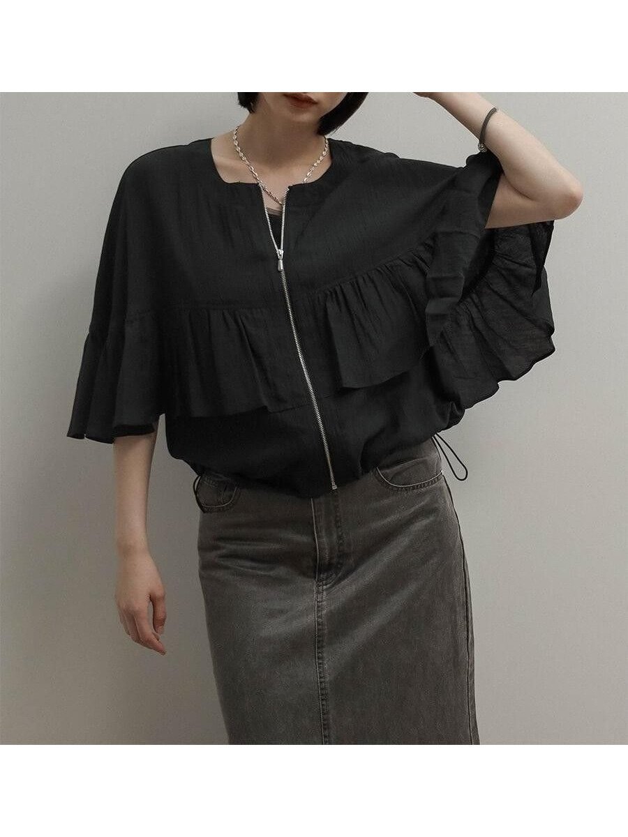 【ラシュッド/LASUD】のシアーフリルドロストジップブルゾン 大人の最旬トレンドファッション＆コーディネート founy(ファウニー) 　ファッション　Fashion　レディースファッション　Fashion for Women　アウター　Coat / Outerwear Collection　ブルゾンジャケット・スポーティアウター　Blouson Jackets　シアー　Sheer, See-Through　スリーブ　Sleeve, Long Sleeve / Short Sleeve　フレア　Flare, Flared　ロング　Long, Long-Length　 other-1|ID: prp329100004983155 ipo3291000000037330534