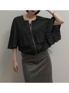 【ラシュッド/LASUD】のシアーフリルドロストジップブルゾン 大人の最旬トレンドファッション＆コーディネート founy(ファウニー) ファッション Fashion レディースファッション Fashion for Women アウター Coat / Outerwear Collection ブルゾンジャケット・スポーティアウター Blouson Jackets シアー Sheer, See-Through スリーブ Sleeve, Long Sleeve / Short Sleeve フレア Flare, Flared ロング Long, Long-Length thumbnail ブラック|ID: prp329100004983155 ipo3291000000037330535