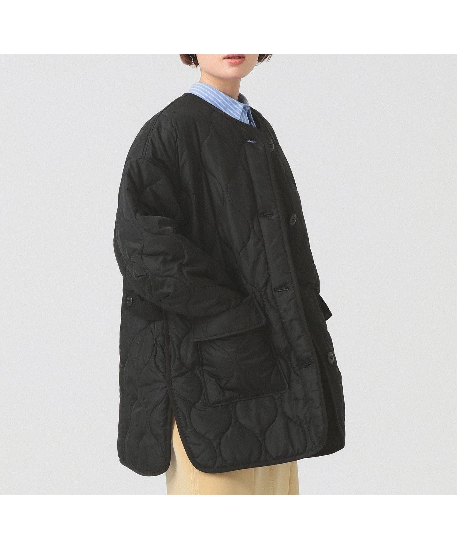 【ビームス ウイメン/BEAMS】のキルティング ノーカラー ブルゾン インテリア・キッズ・メンズ・レディースファッション・服の通販 founy(ファウニー) 　ファッション　Fashion　レディースファッション　Fashion for Women　アウター　Coat / Outerwear Collection　ブルゾンジャケット・スポーティアウター　Blouson Jackets　インナー　Innerwear　キルティング　Quilted, Quilting　軽量　Lightweight, Ultra Light　ショルダー　Shoulder, Shoulder Strap　スリット　Slit, Slit Detail　ドロップ　Drop Shoulder, Dropped Style　パイピング　Piping, Trim Design　パッチ　Patch, Appliqué　フラップ　Flap, Flap Pocket　ブルゾン　Blouson, Bomber Jacket　ポケット　Pocket, Pocket Detail　ワイド　Wide, Wide Fit　おすすめ　Recommended / Our Picks　旅行　Travel　BLACK|ID: prp329100004983162 ipo3291000000037330559