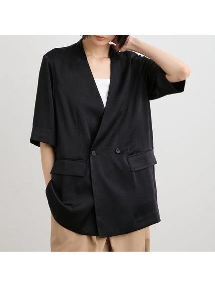 【ミースロエ/MIESROHE】のヴィンテージサテンハーフスリーブジャケット インテリア・キッズ・メンズ・レディースファッション・服の通販 founy(ファウニー) 　ファッション　Fashion　レディースファッション　Fashion for Women　アウター　Coat / Outerwear Collection　レディースジャケット・軽アウター　Jackets　おすすめ　Recommended / Our Picks　とろみ　Fluid, Flowy Fabric　サテン　Satin, Glossy Fabric　スマート　Smart, Elegant　デニム　Denim, Jeans Material　エレガント 上品　Elegant　BLK[009]|ID: prp329100004983179 ipo3291000000037330634