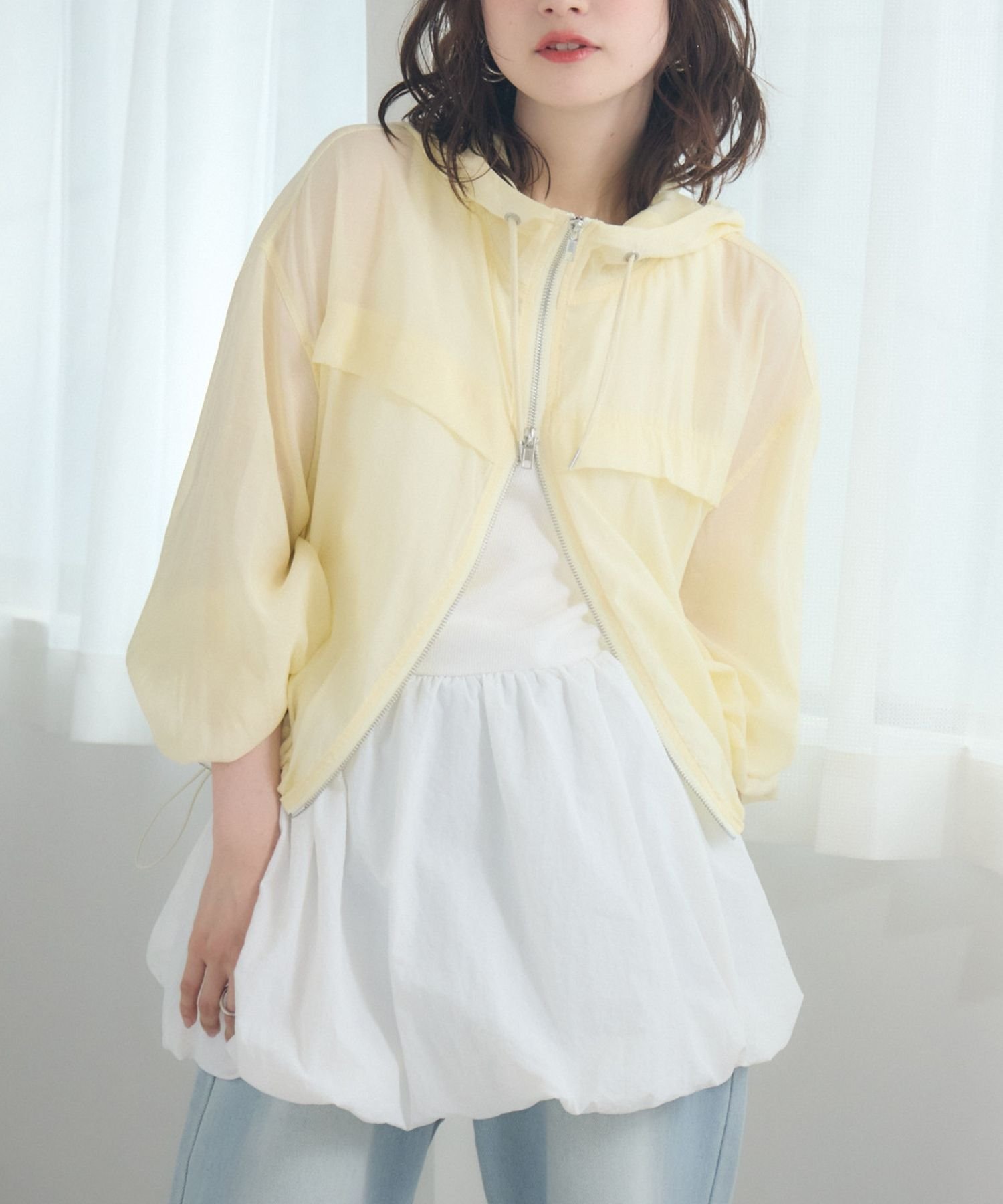 【レトロガール/RETRO GIRL】のシアーダブルZIPフーディー インテリア・キッズ・メンズ・レディースファッション・服の通販 founy(ファウニー) 　ファッション　Fashion　レディースファッション　Fashion for Women　おすすめ　Recommended / Our Picks　イエロー　Yellow　インナー　Innerwear　シアー　Sheer, See-Through　トレンド　Trend, Trending Now　ベーシック　Basic, Essential　夏　Summer　羽織　Haori, Light Jacket　イエロー|ID: prp329100004983188 ipo3291000000037330688