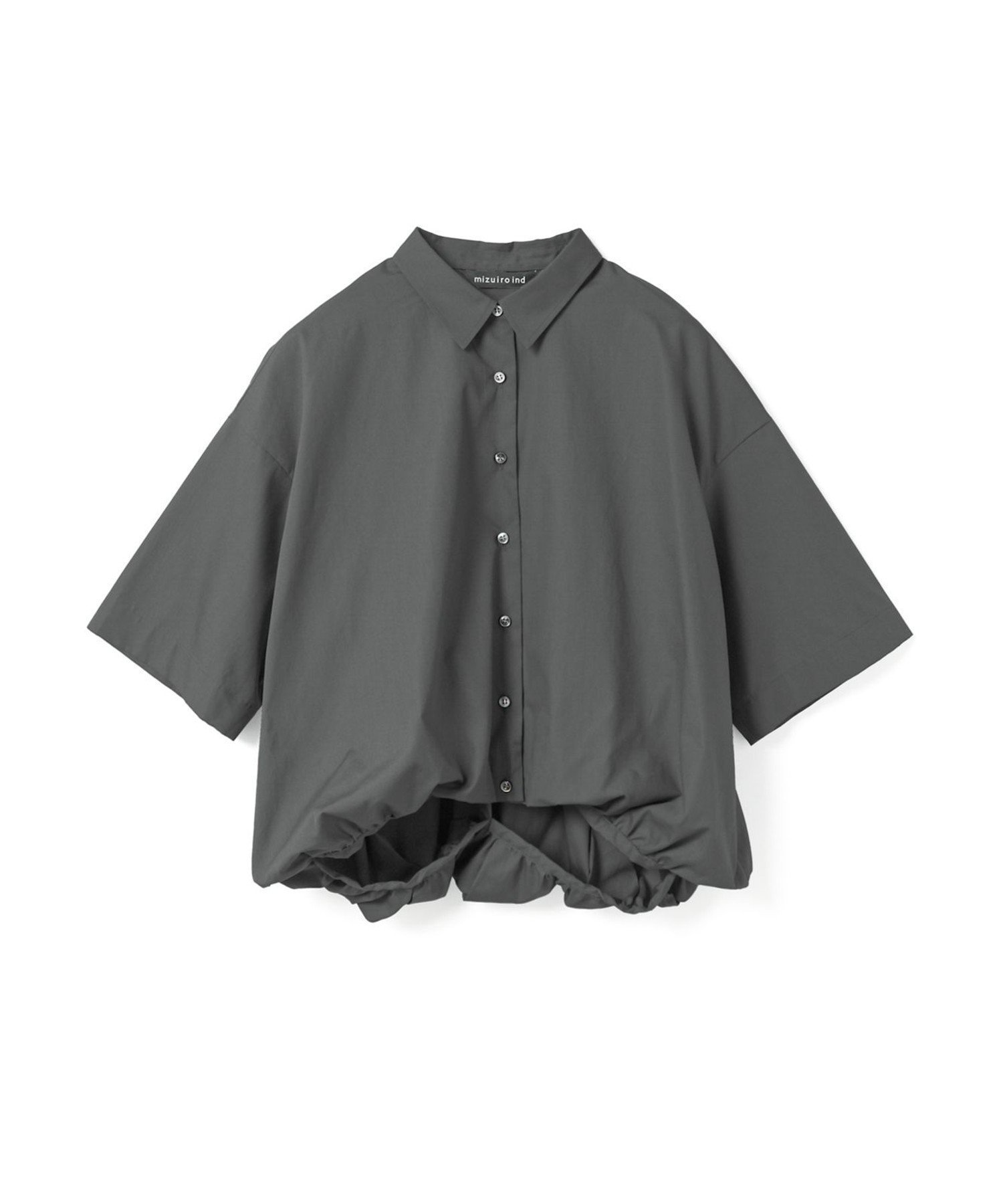 【マーコート/MARcourt】のmizuiro ind ハーフスリーブバルーンシャツ インテリア・キッズ・メンズ・レディースファッション・服の通販 founy(ファウニー) 　ファッション　Fashion　レディースファッション　Fashion for Women　トップス・カットソー　Cut & Sew Tops　シャツ・ブラウス・オフィスカジュアル　Elegant Blouses & Button-Ups　ギンガム　Gingham, Gingham Fabric　シンプル　Simple, Minimal　ストライプ　Stripe, Striped Pattern　チェック　Check, Plaid, Tartan　バランス　Balance, Style Balance　バルーン　Balloon, Balloon Silhouette　ベーシック　Basic, Essential　ボトム　Bottoms, Lower Wear　ポケット　Pocket, Pocket Detail　レギュラー　Regular, Standard Fit　人気　Popular, Best Seller　今季　This Season, Current Season　無地　Plain, Solid Color　ダークグレー|ID: prp329100004983191 ipo3291000000037330718
